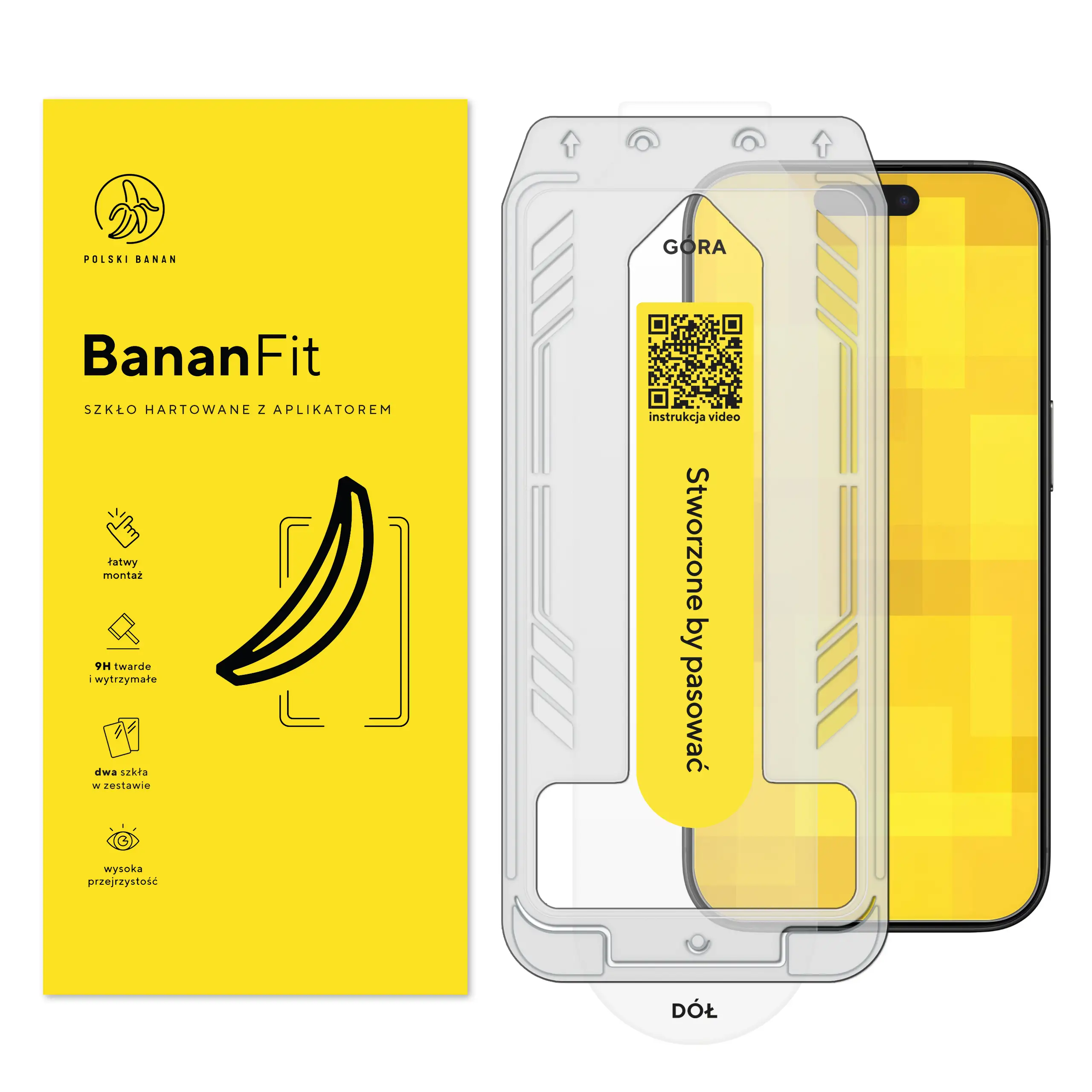 Szkło hartowane z aplikatorem Polski Banan BananFit do Apple iPhone 16 Pro