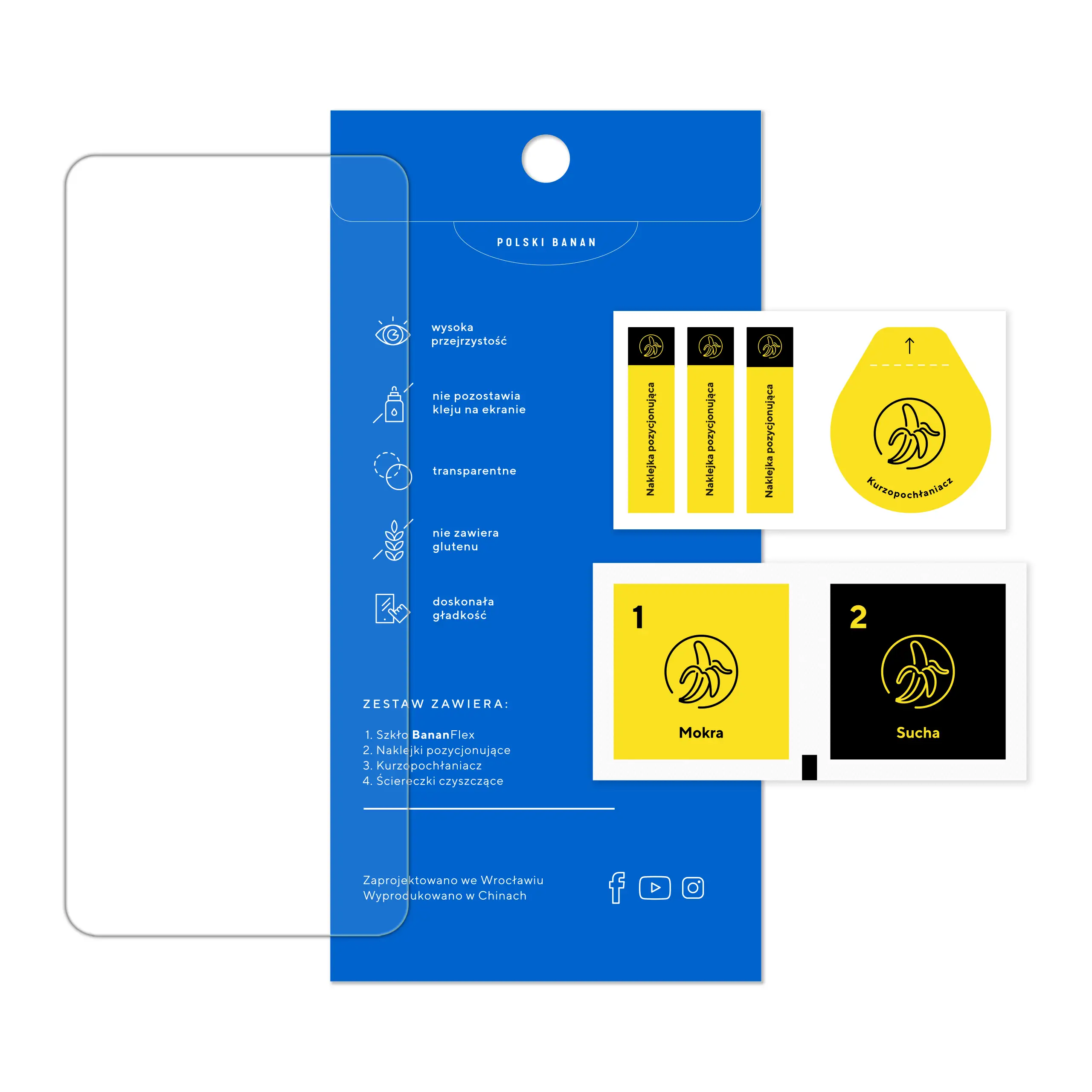 Zawartość zestawu szkła hybrydowego Polski Banan BananFlex do telefonu Motorola Moto G54 5G / G54 Power Edition