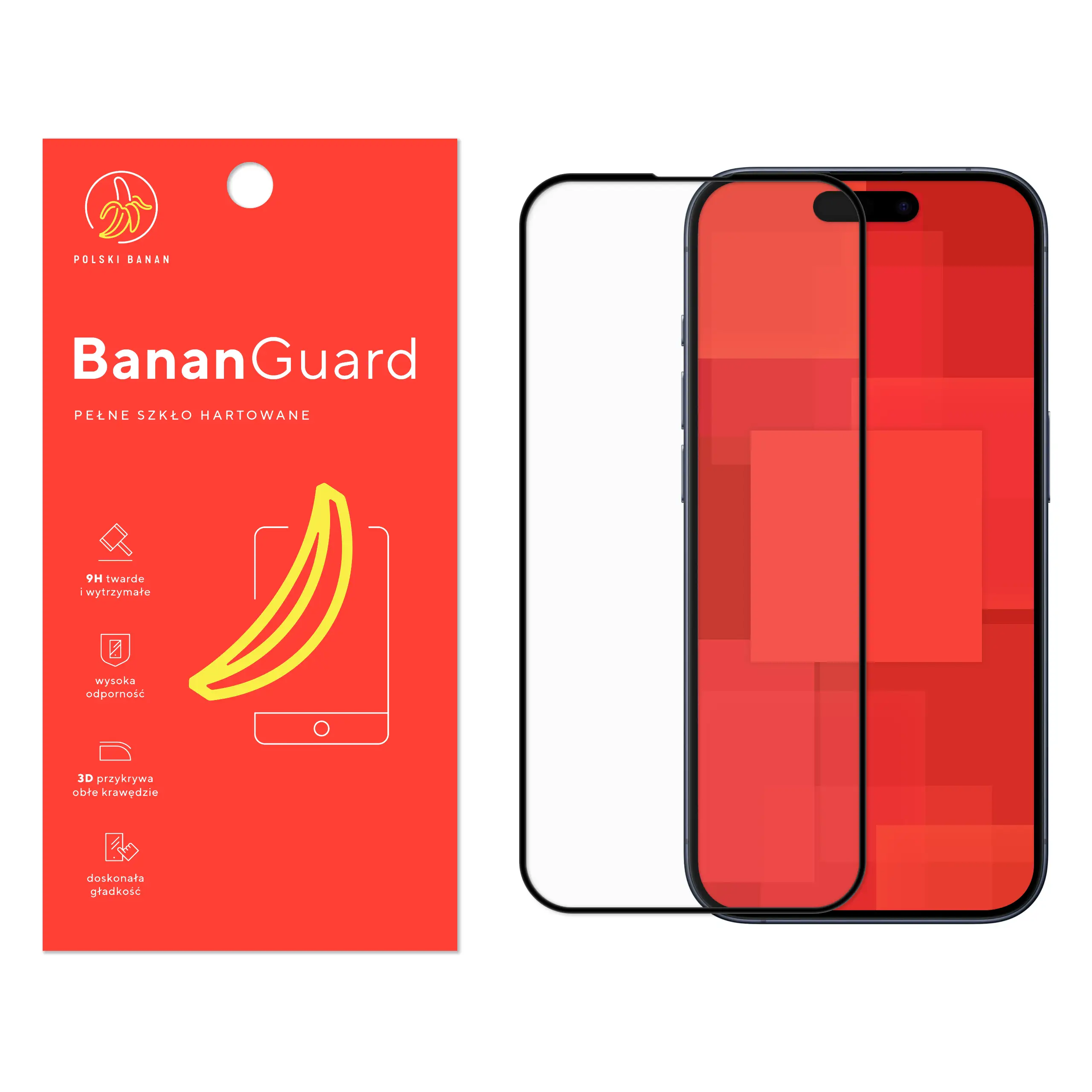 Szkło hartowane 5D Polski Banan BananGuard w kolorze czarnym do Apple iPhone 15 Pro