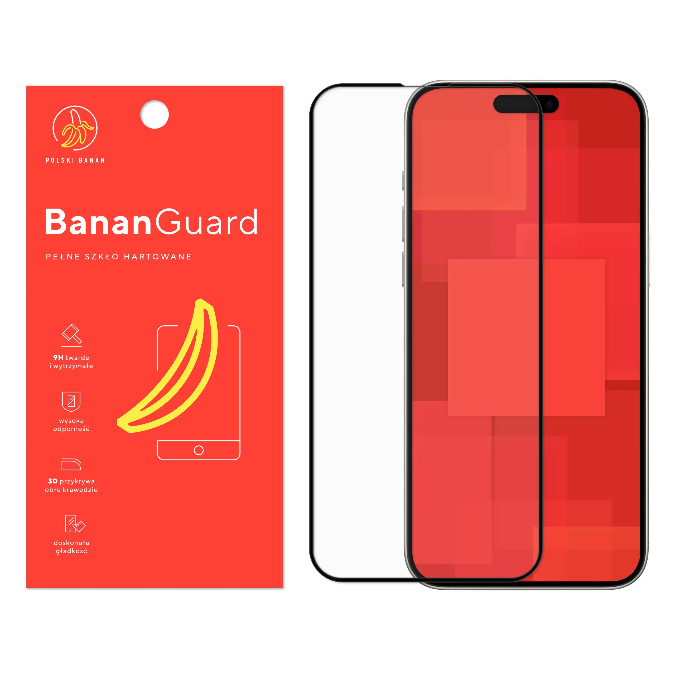 Szkło hartowane 5D Polski Banan BananGuard w kolorze czarnym do Apple iPhone 15 Pro Max