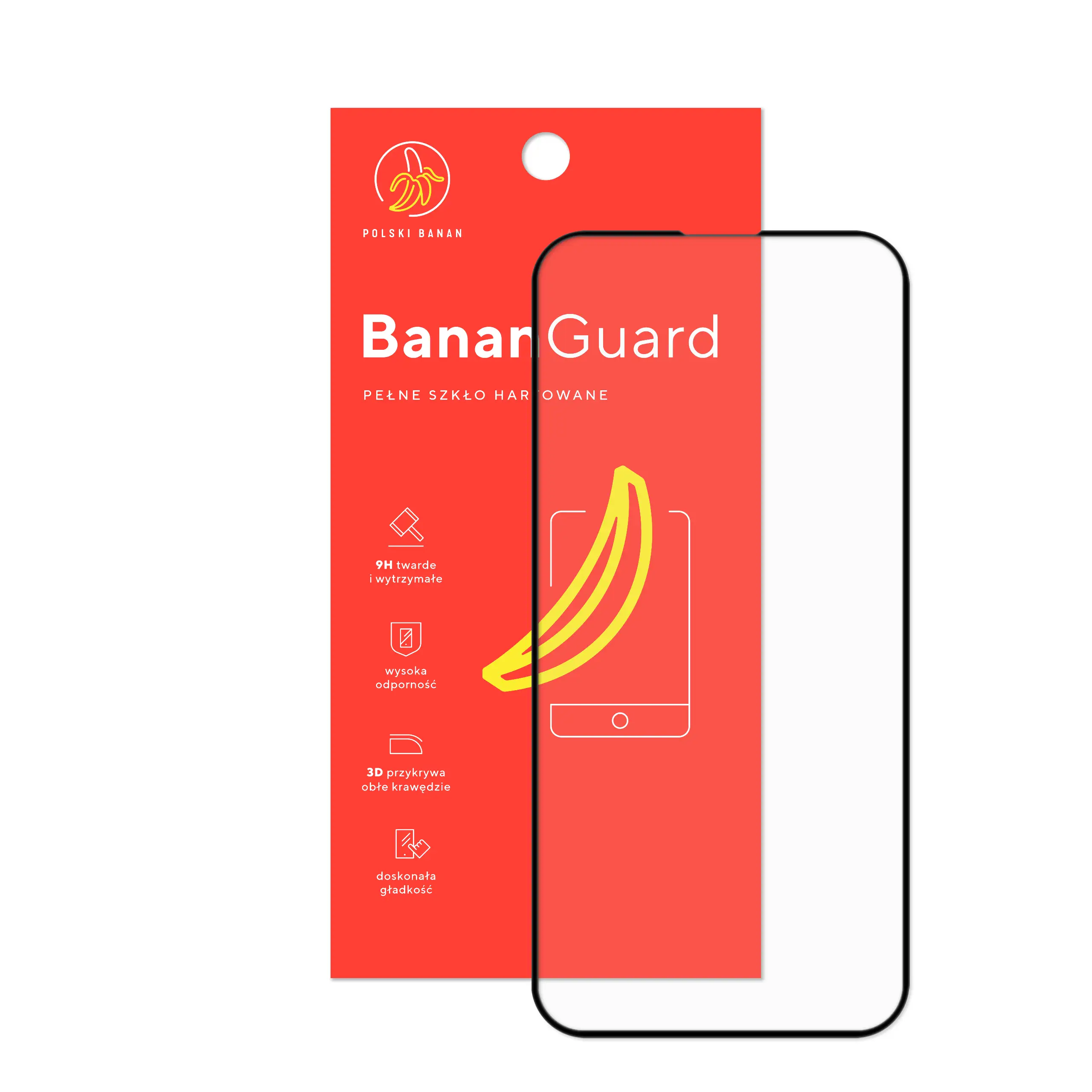 Szkło hartowane 5D Polski Banan BananGuard w kolorze czarnym z opakowaniem do telefonu Apple iPhone 15 Pro Max