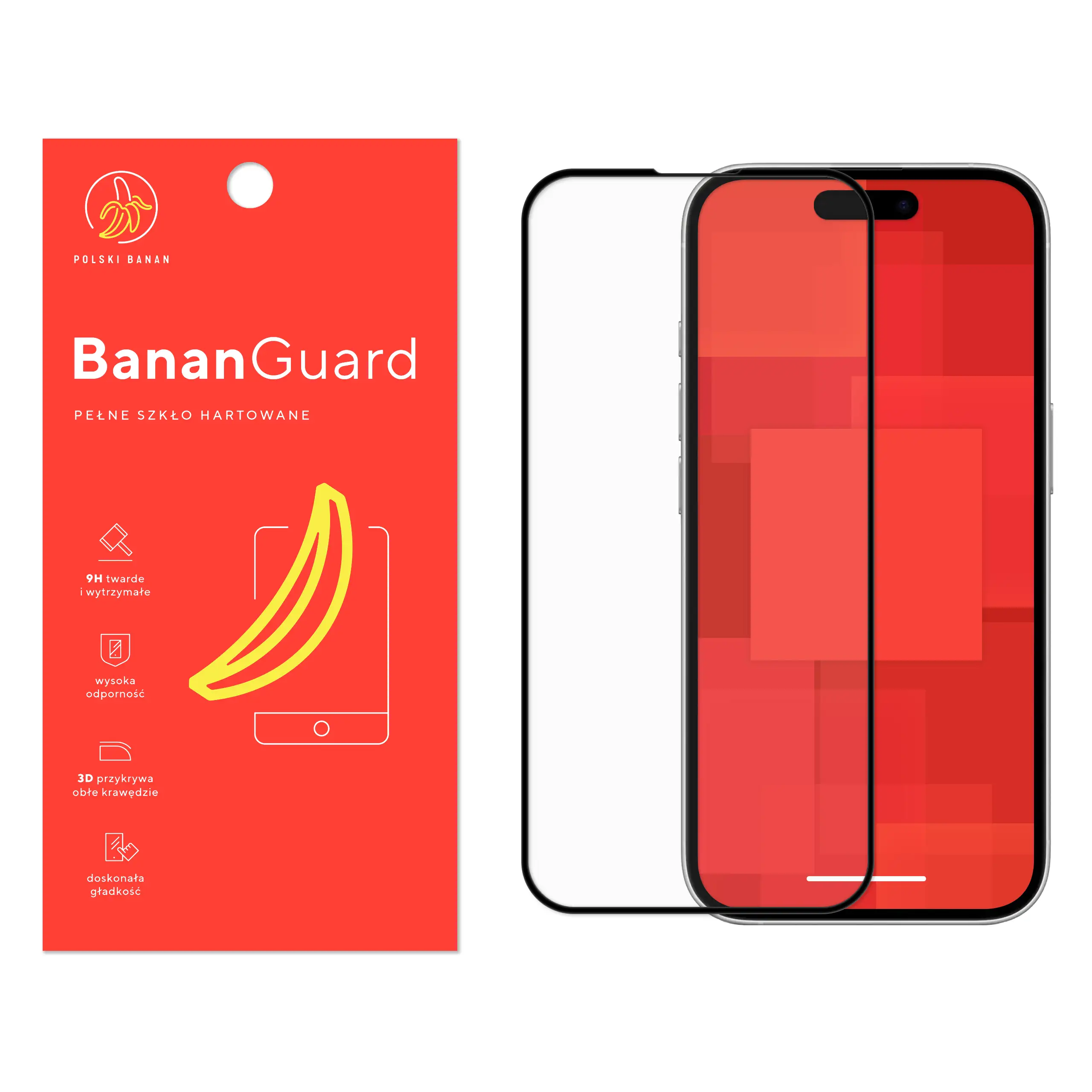 Szkło hartowane 5D Polski Banan BananGuard w kolorze czarnym do Apple iPhone 16