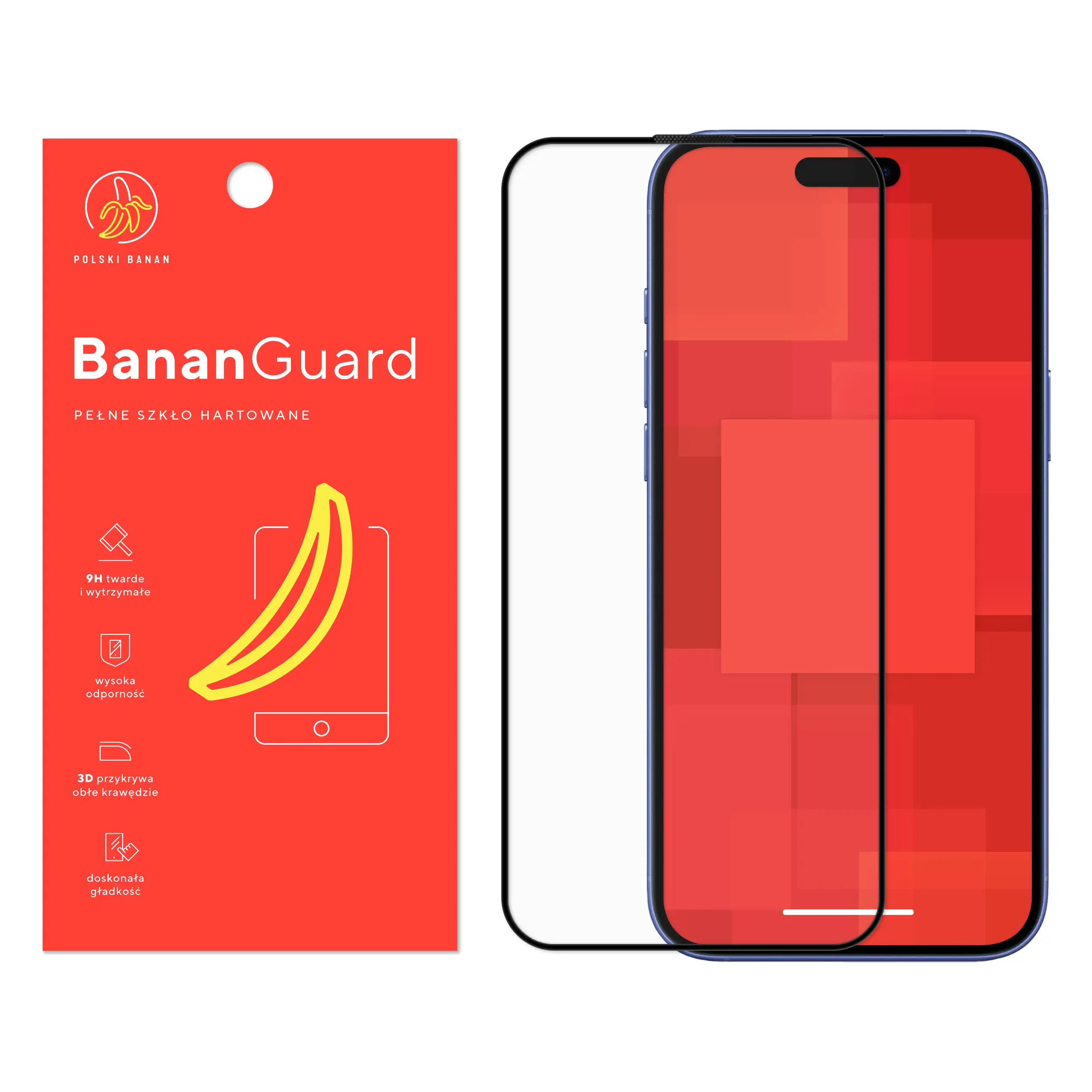 Szkło hartowane 5D Polski Banan BananGuard w kolorze czarnym do Apple iPhone 16 Plus