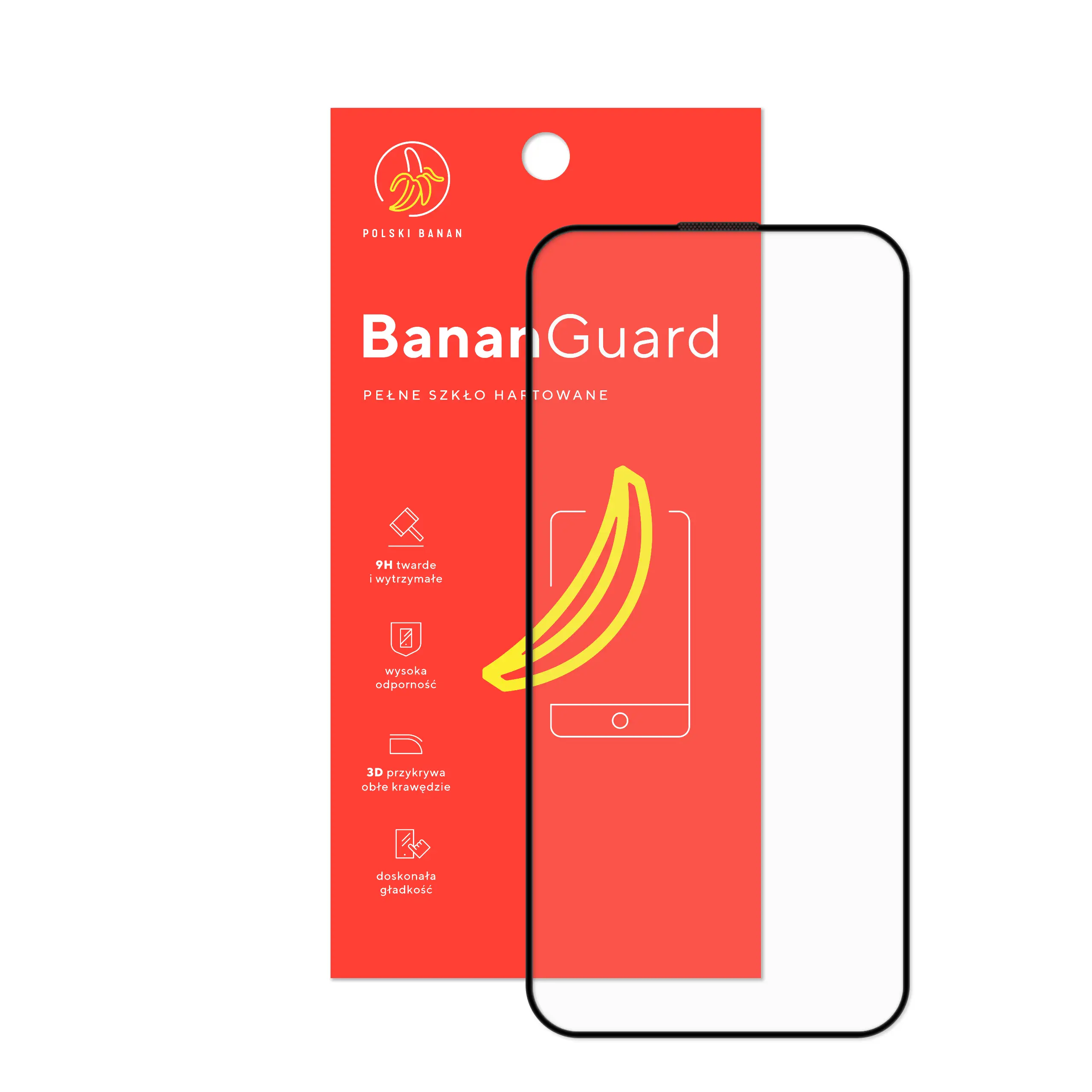 Szkło hartowane 5D Polski Banan BananGuard w kolorze czarnym z opakowaniem do telefonu Apple iPhone 16 Plus