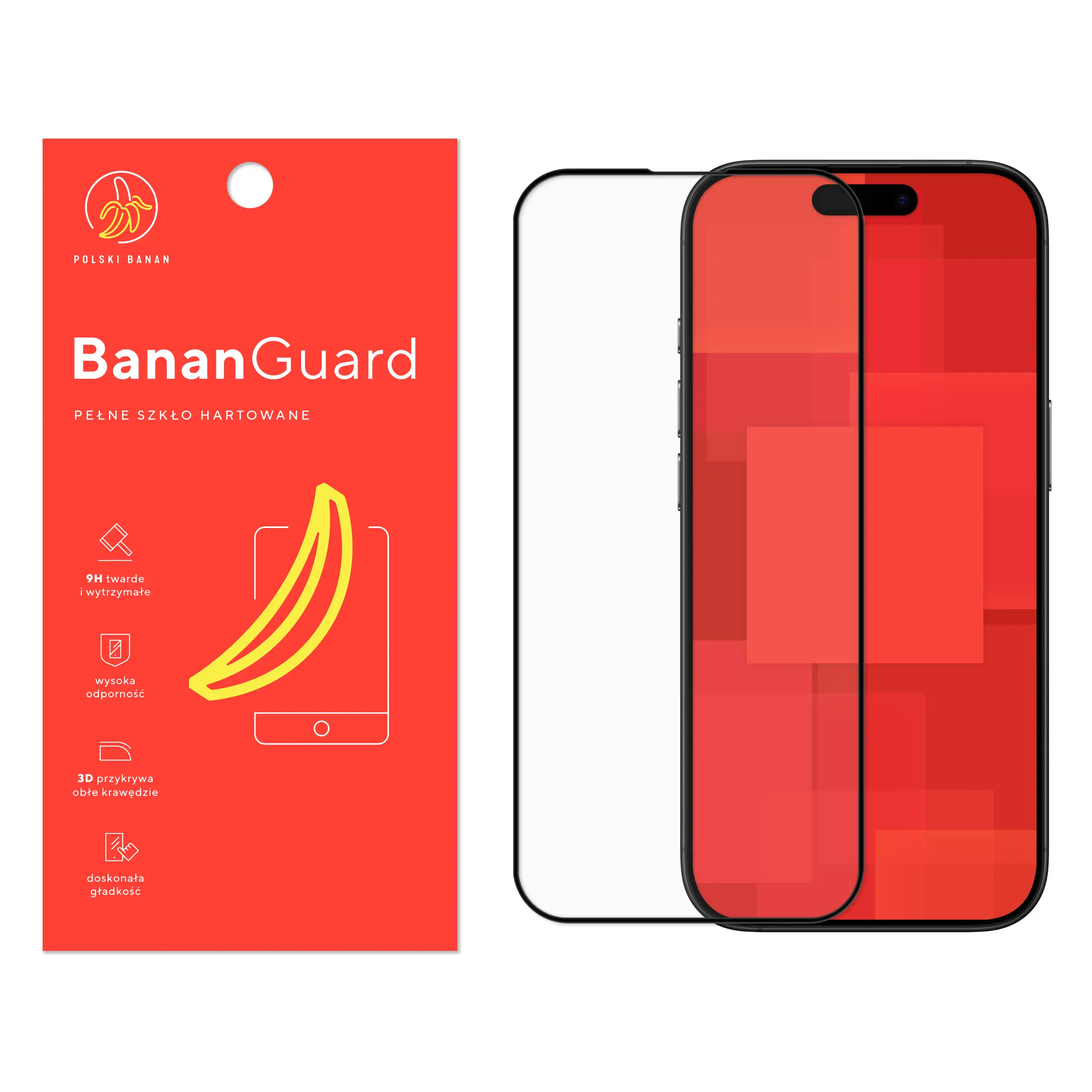 Szkło hartowane 5D Polski Banan BananGuard w kolorze czarnym do Apple iPhone 16 Pro