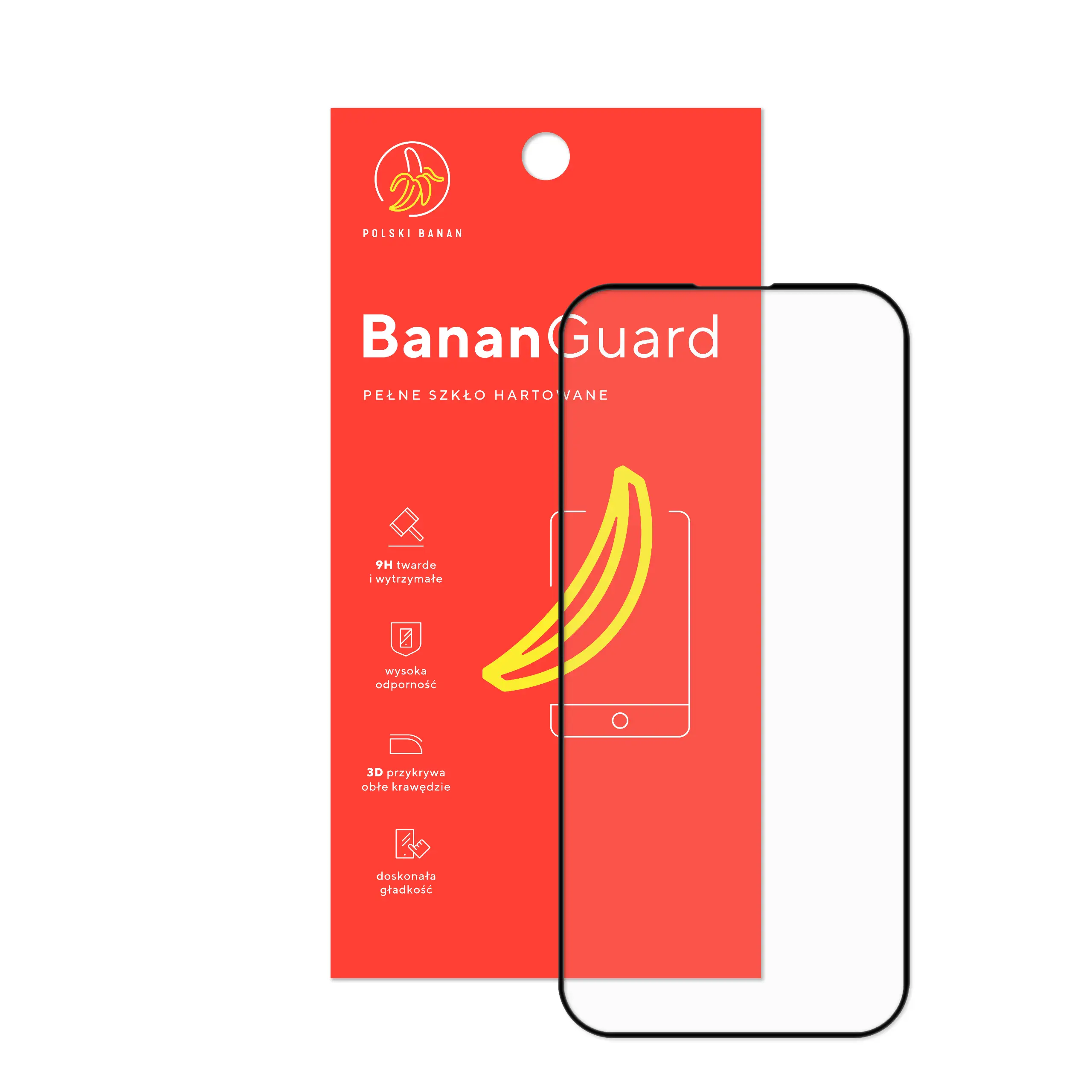 Szkło hartowane 5D Polski Banan BananGuard w kolorze czarnym z opakowaniem do telefonu Apple iPhone 16 Pro