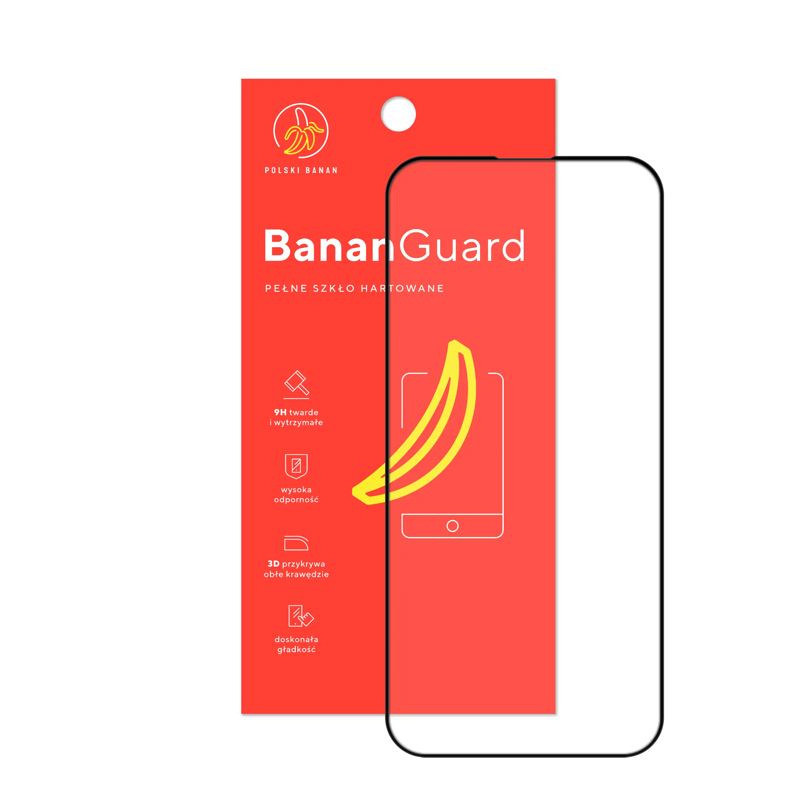 Szkło hartowane 5D Polski Banan BananGuard w kolorze czarnym z opakowaniem do telefonu Apple iPhone 16 Pro Max
