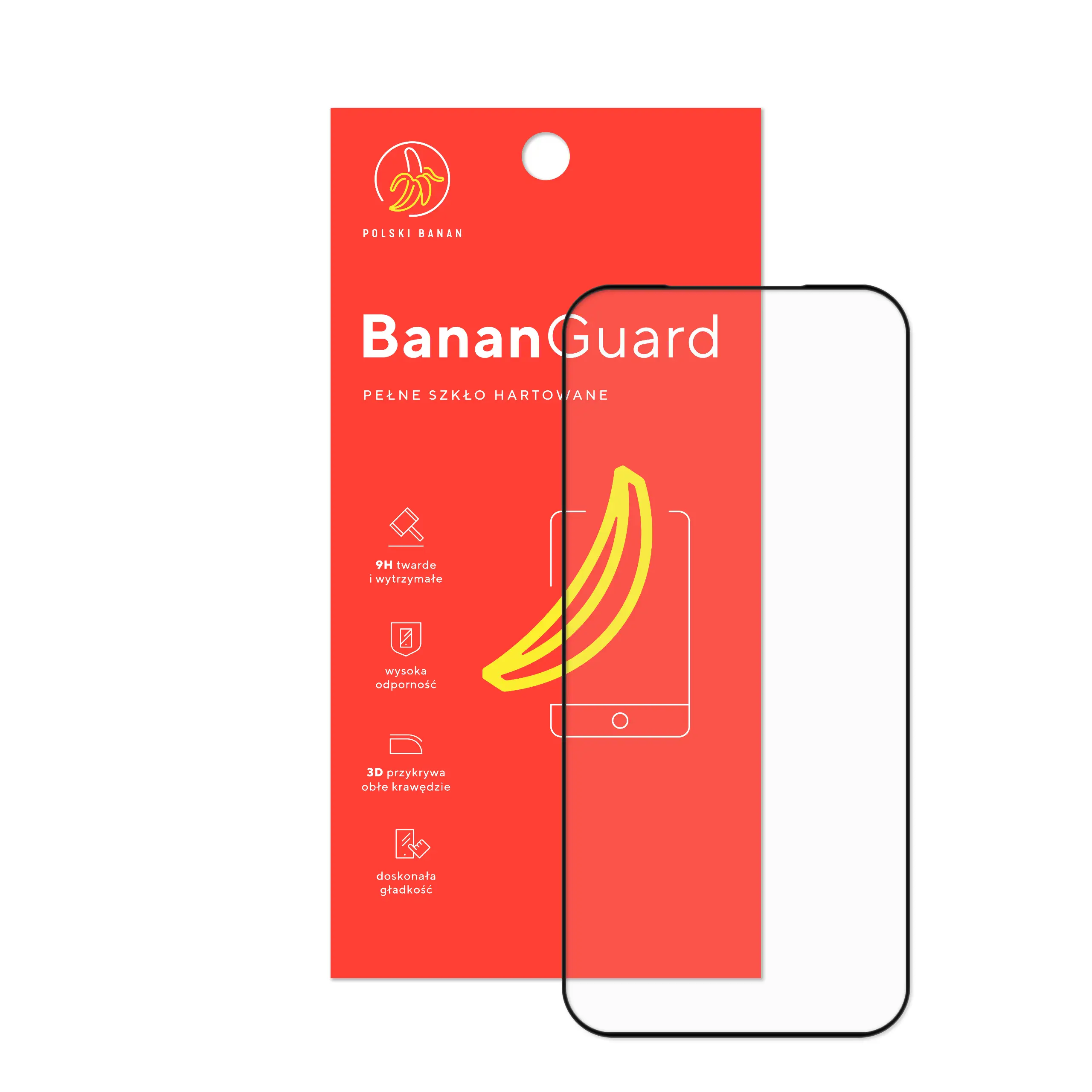 Szkło hartowane 5D Polski Banan BananGuard w kolorze czarnym z opakowaniem do telefonu Apple iPhone 17 Pro