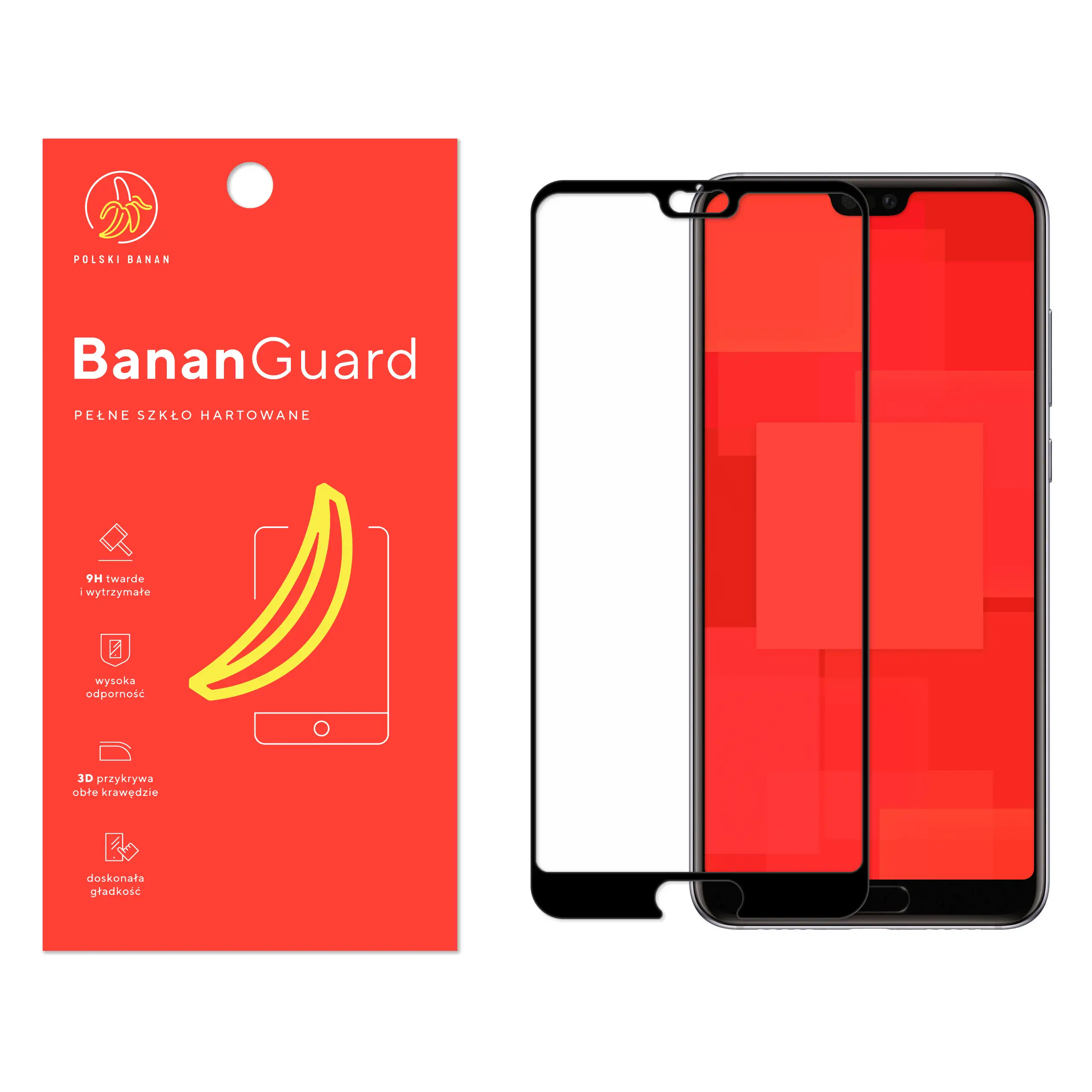 Szkło hartowane 5D Polski Banan BananGuard w kolorze czarnym do Huawei P20