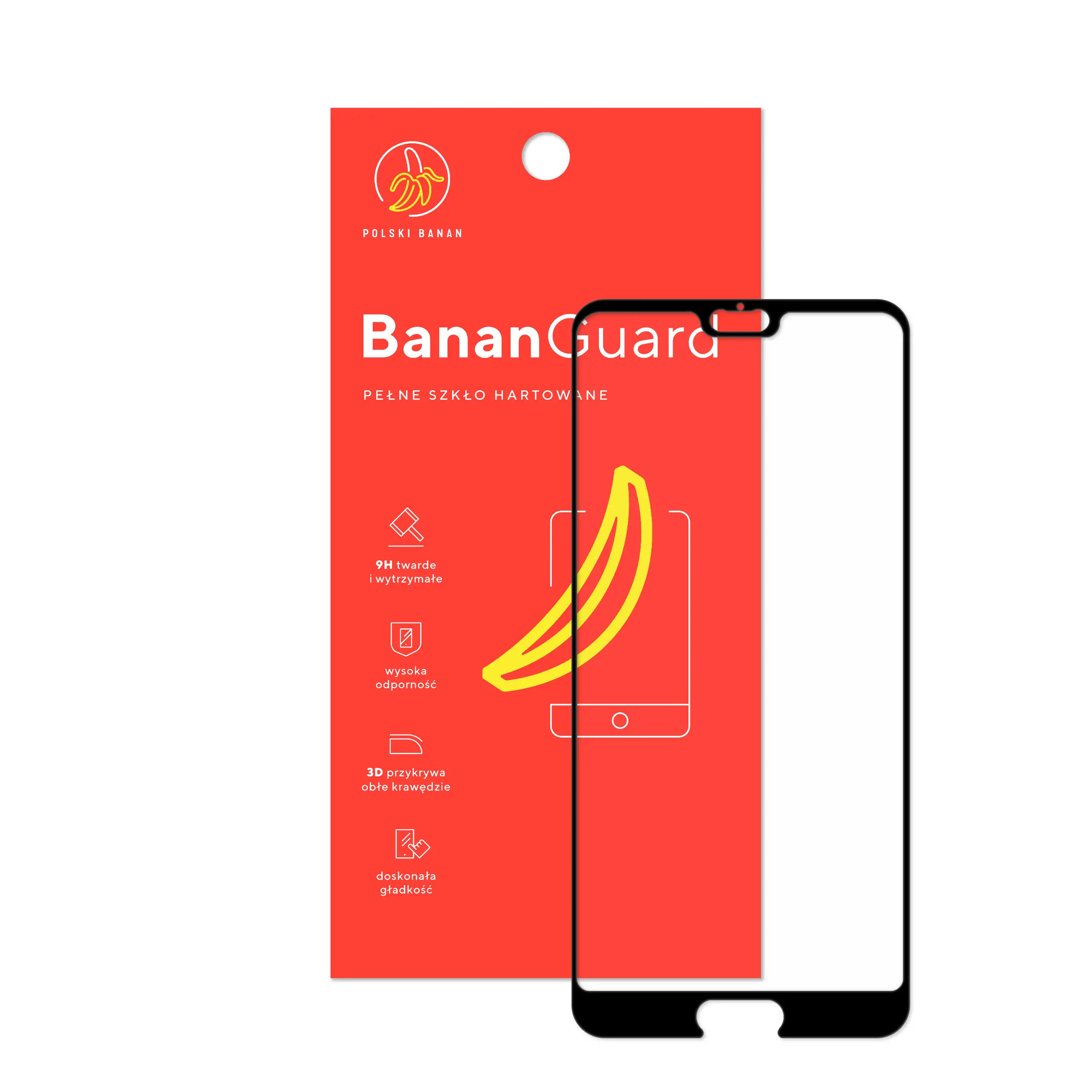 Szkło hartowane 5D Polski Banan BananGuard w kolorze czarnym z opakowaniem do telefonu Huawei P20