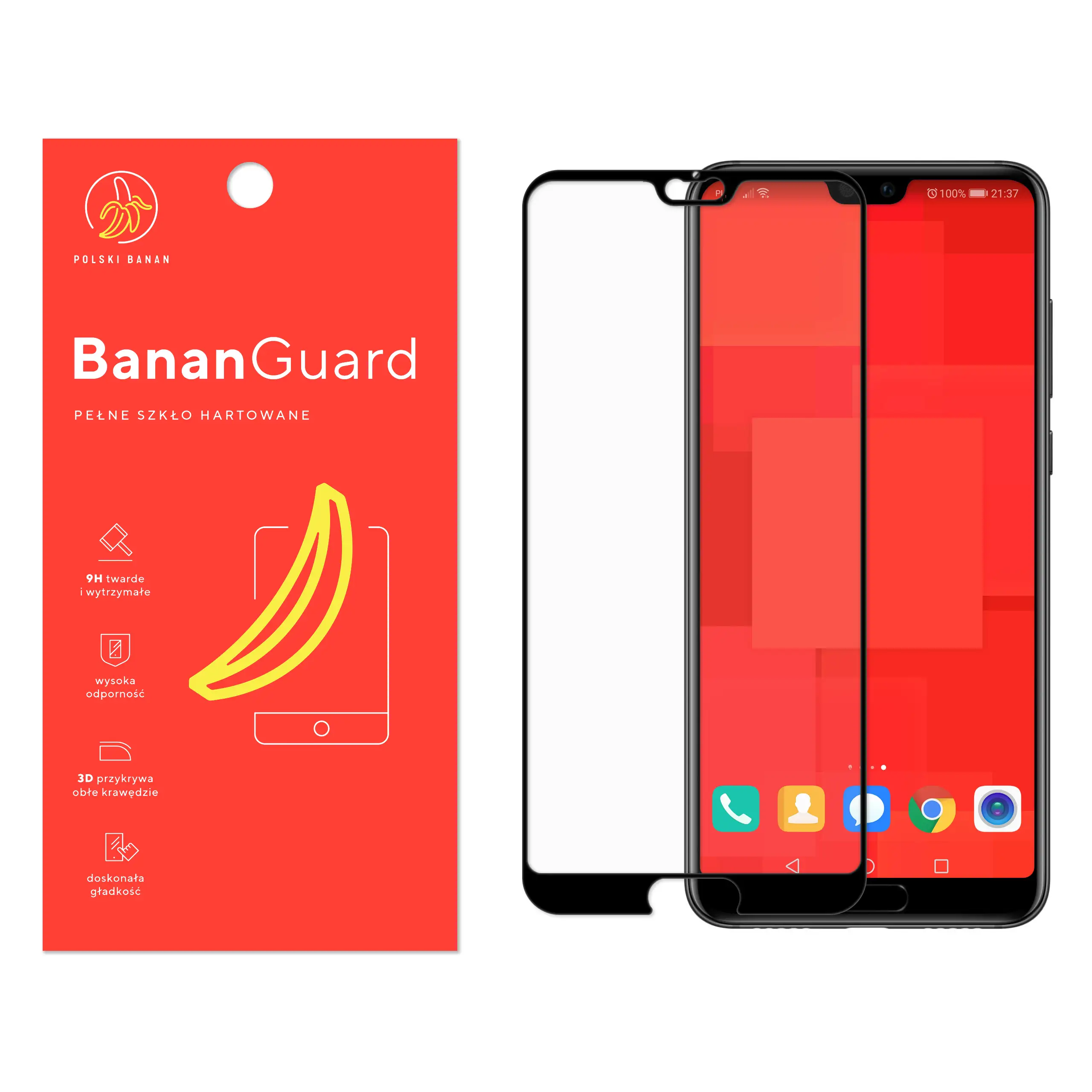 Szkło hartowane 5D Polski Banan BananGuard w kolorze czarnym do Huawei P20 Pro