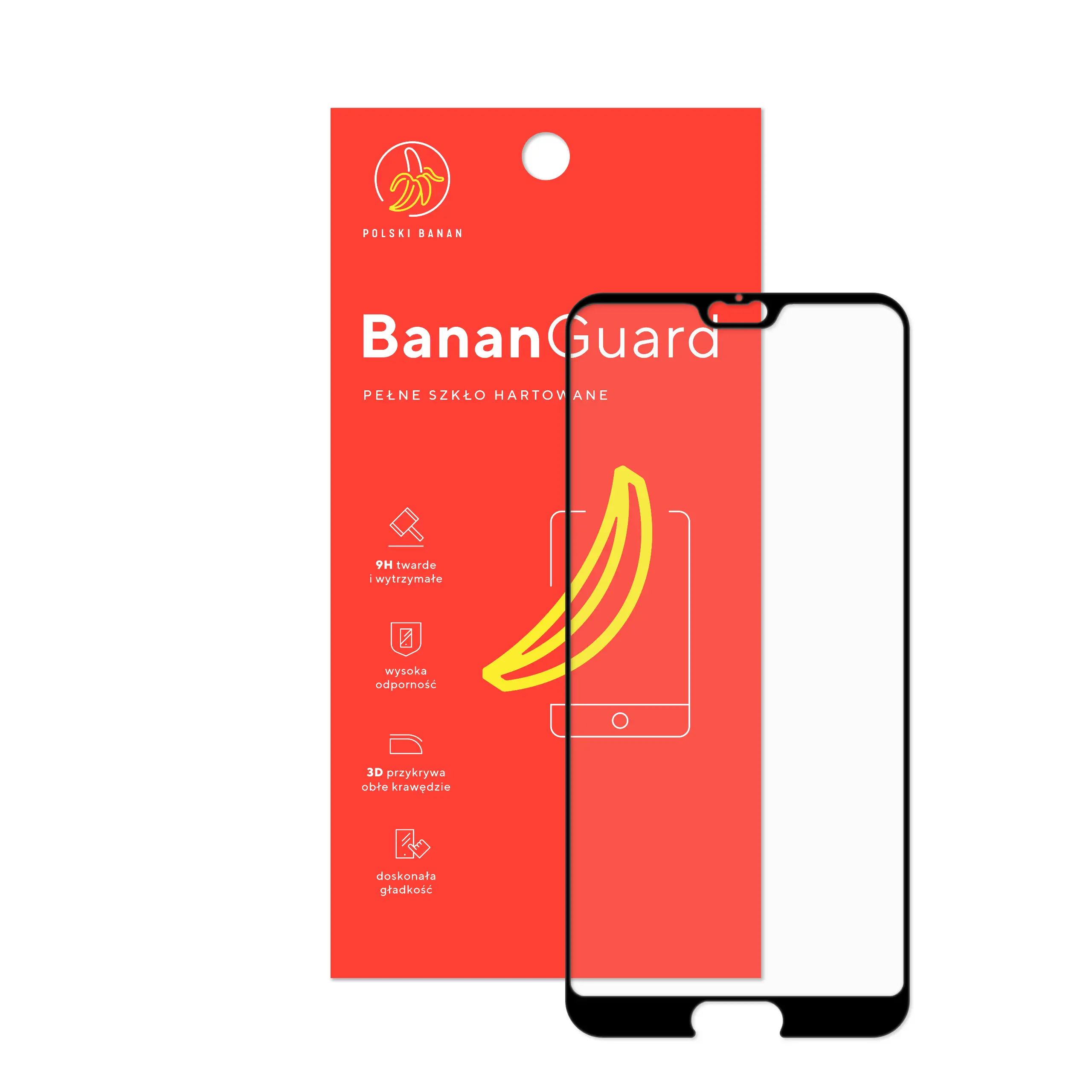 Szkło hartowane 5D Polski Banan BananGuard w kolorze czarnym z opakowaniem do telefonu Huawei P20 Pro