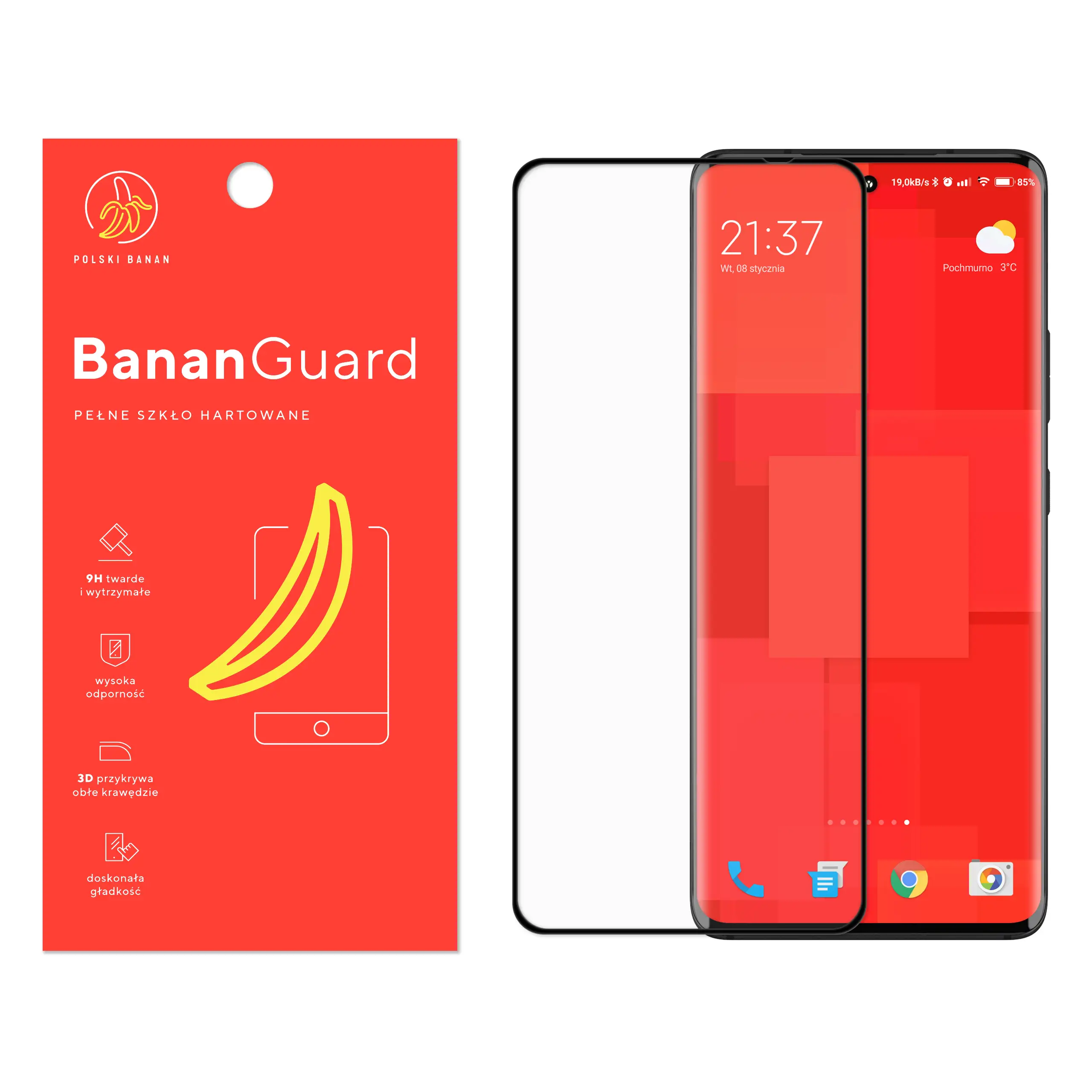 Szkło hartowane 5D Polski Banan BananGuard w kolorze czarnym do Motorola Edge 30 Fusion