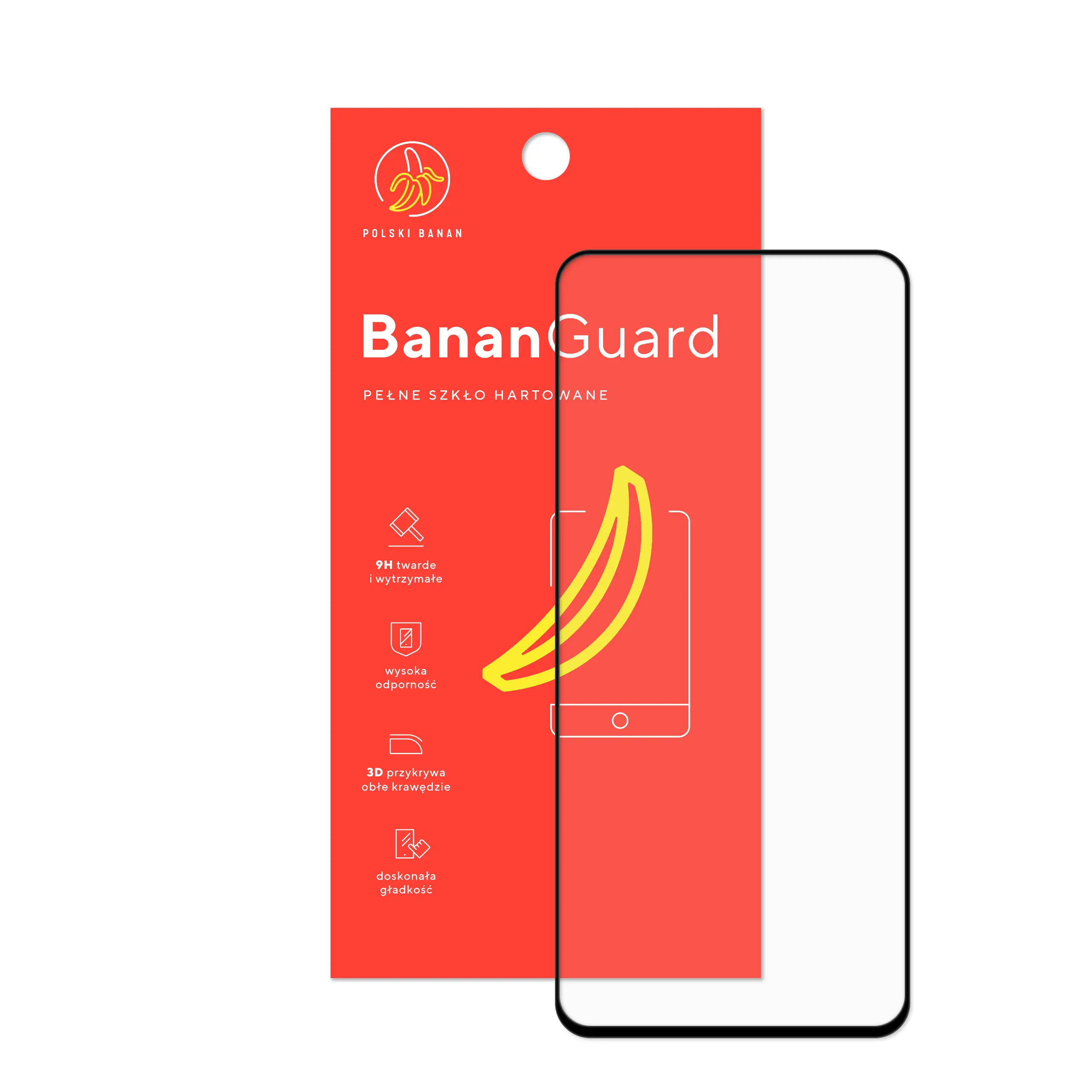 Szkło hartowane 5D Polski Banan BananGuard w kolorze czarnym z opakowaniem do telefonu Motorola Moto G54 5G / G54 Power Edition