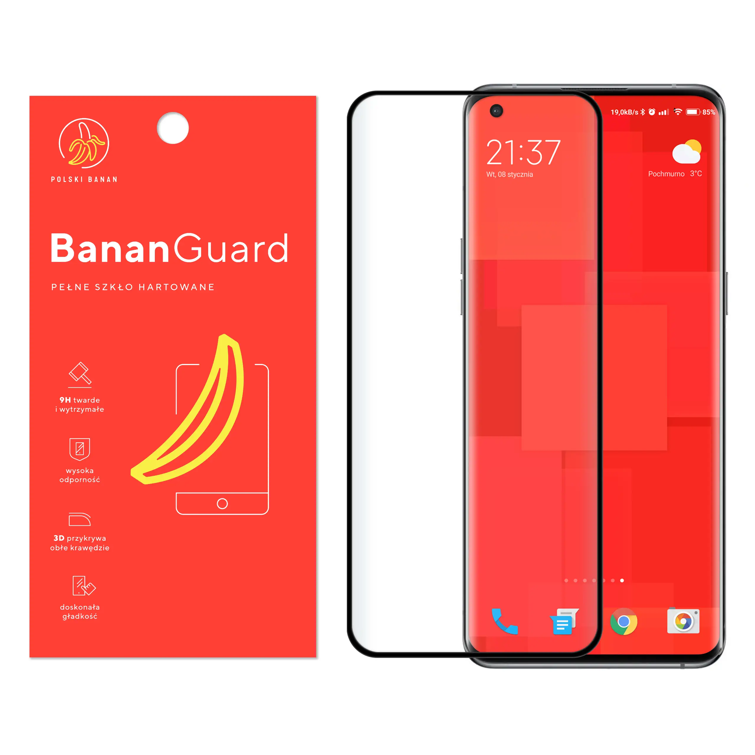 Szkło hartowane 5D Polski Banan BananGuard w kolorze czarnym do Oppo Find X5 Pro