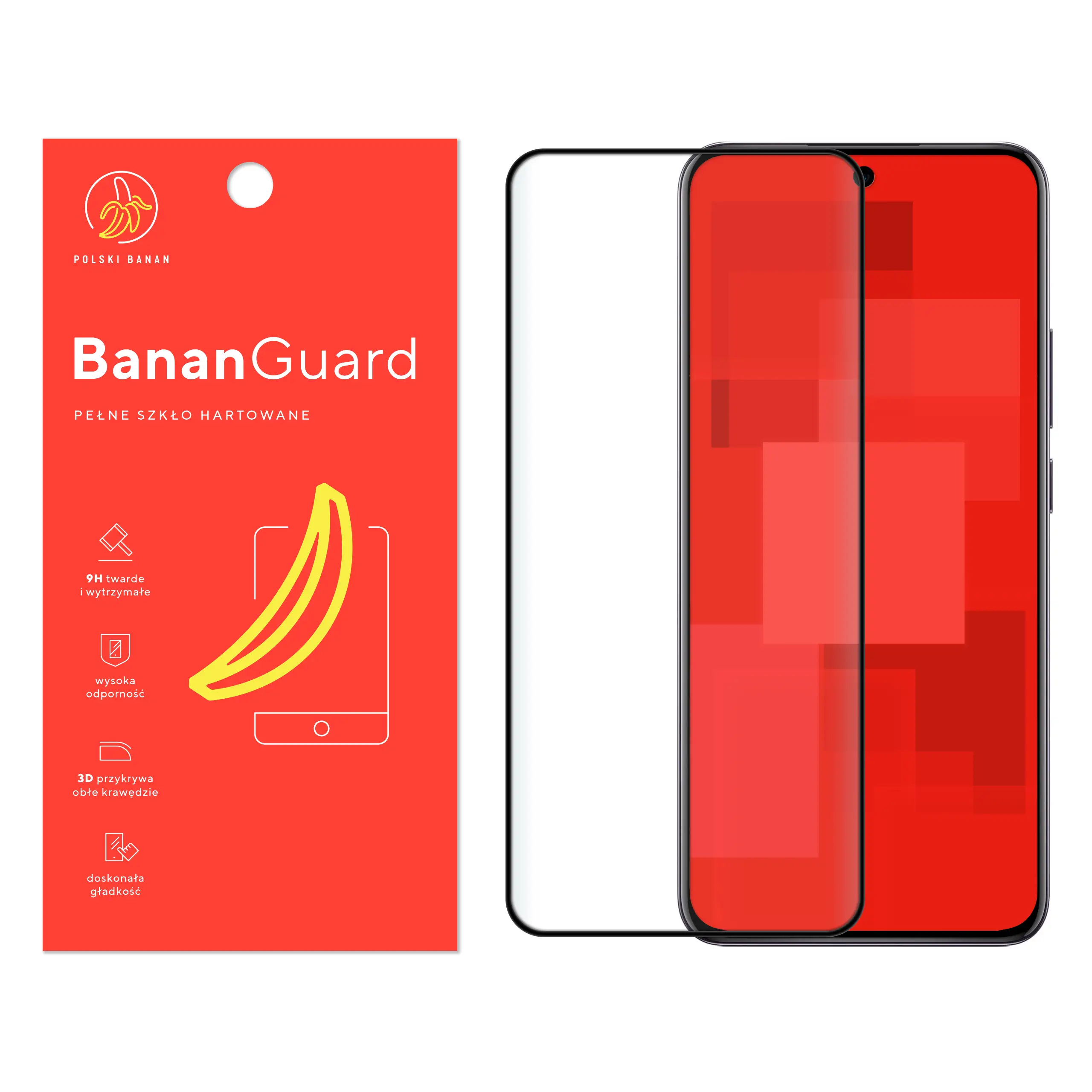 Szkło hartowane 5D Polski Banan BananGuard w kolorze czarnym do Oppo Reno12 Pro