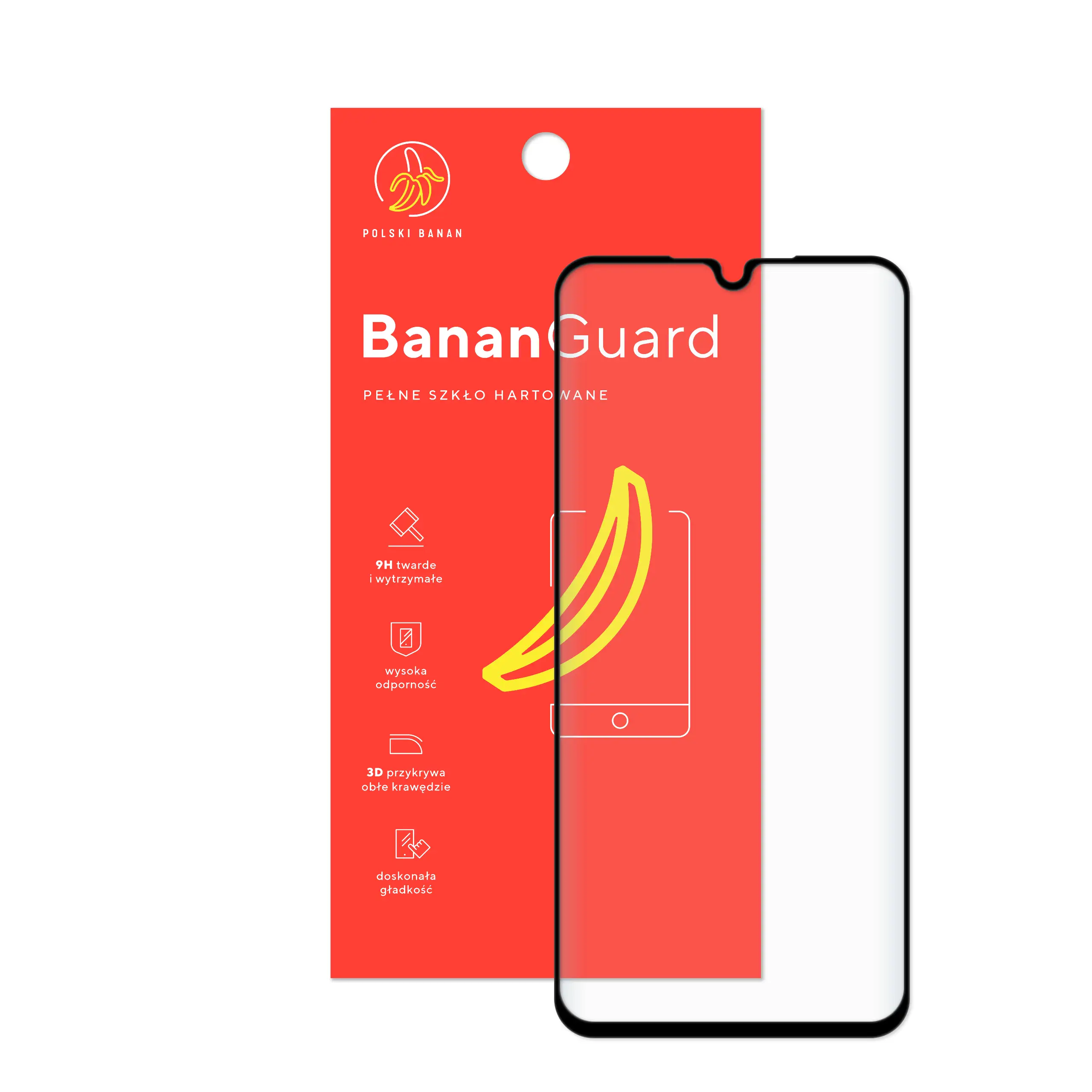 Szkło hartowane 5D Polski Banan BananGuard w kolorze czarnym z opakowaniem do telefonu Samsung Galaxy A15 / A15 5G