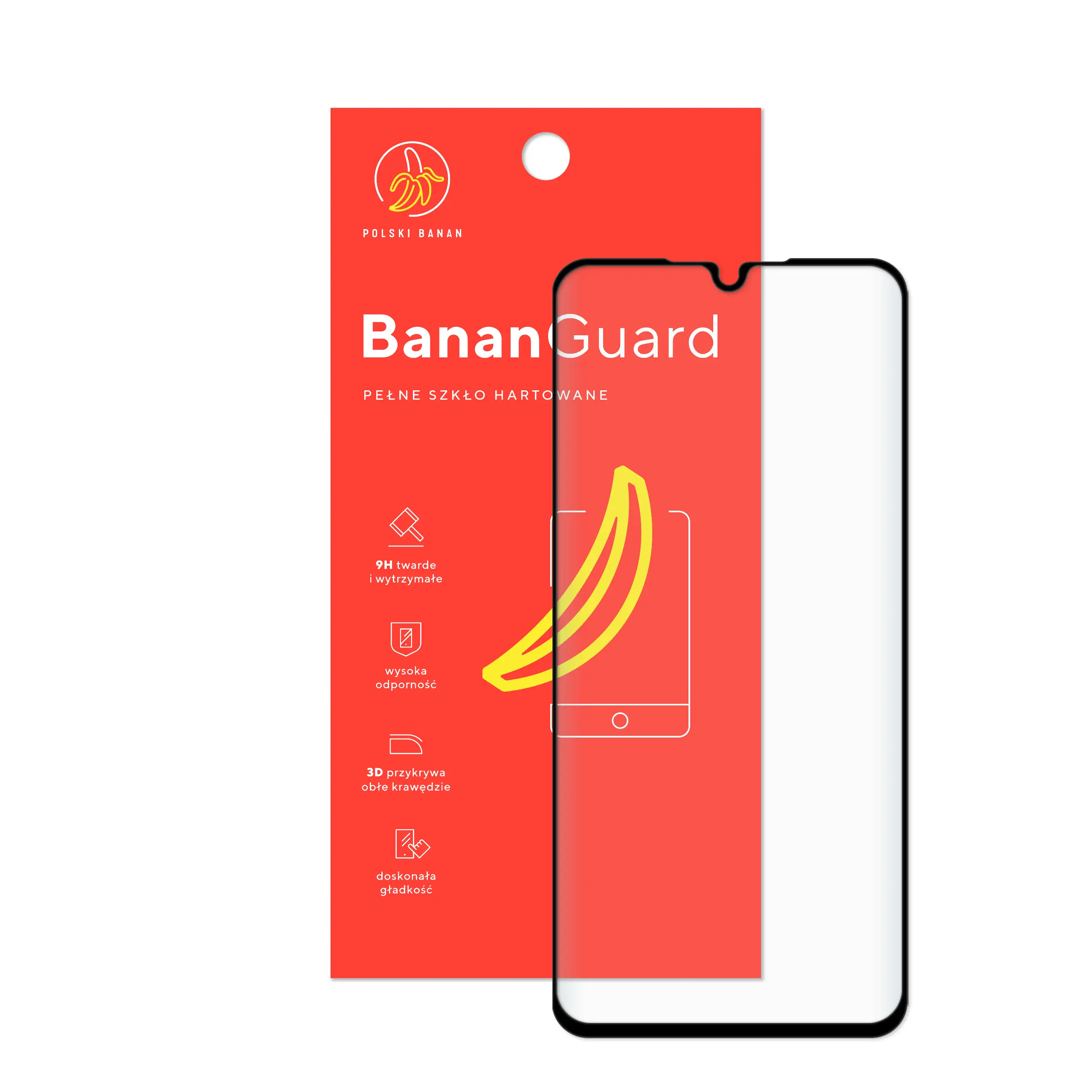 Szkło hartowane 5D Polski Banan BananGuard w kolorze czarnym z opakowaniem do telefonu Samsung Galaxy A25 5G