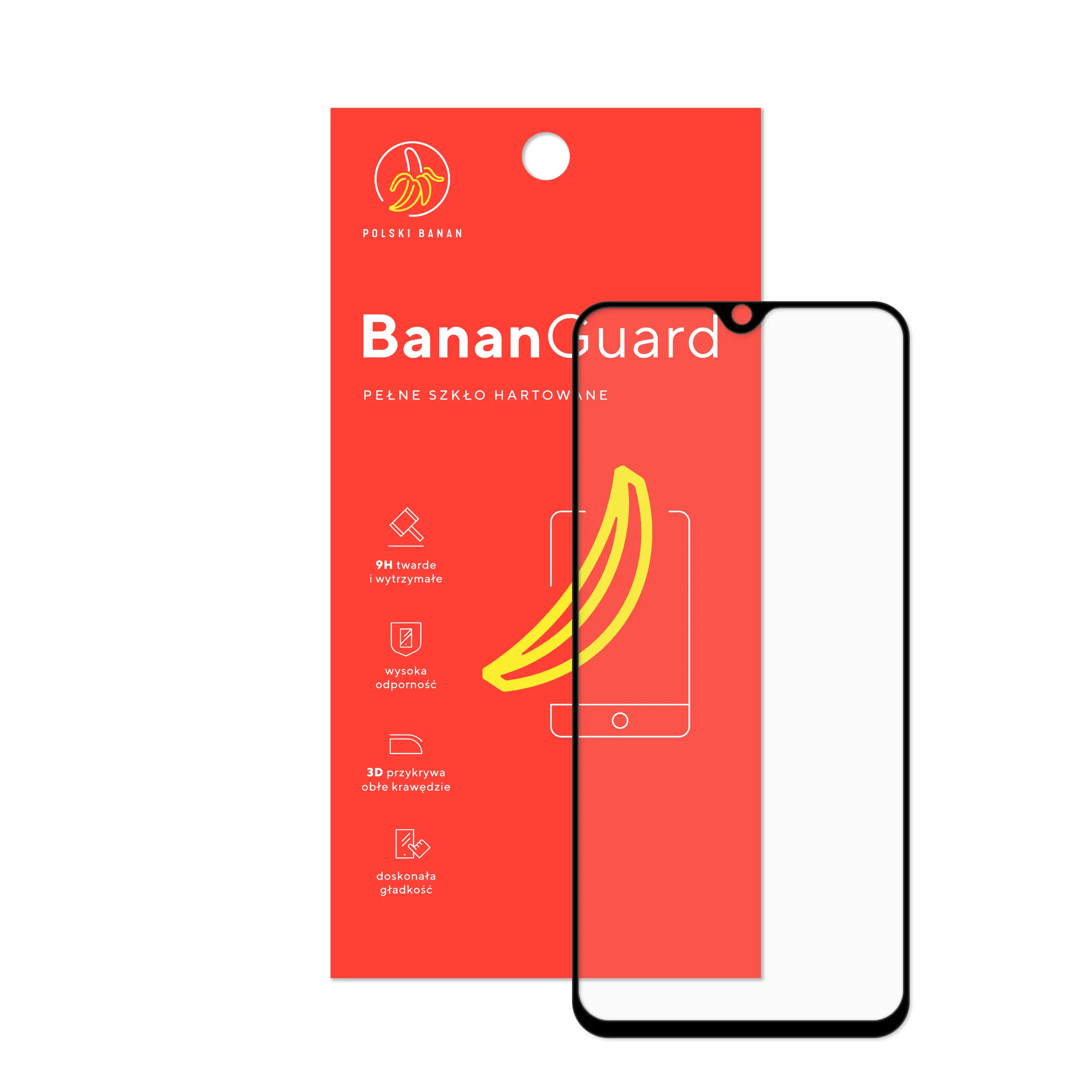 Szkło hartowane 5D Polski Banan BananGuard w kolorze czarnym z opakowaniem do telefonu Samsung Galaxy A40