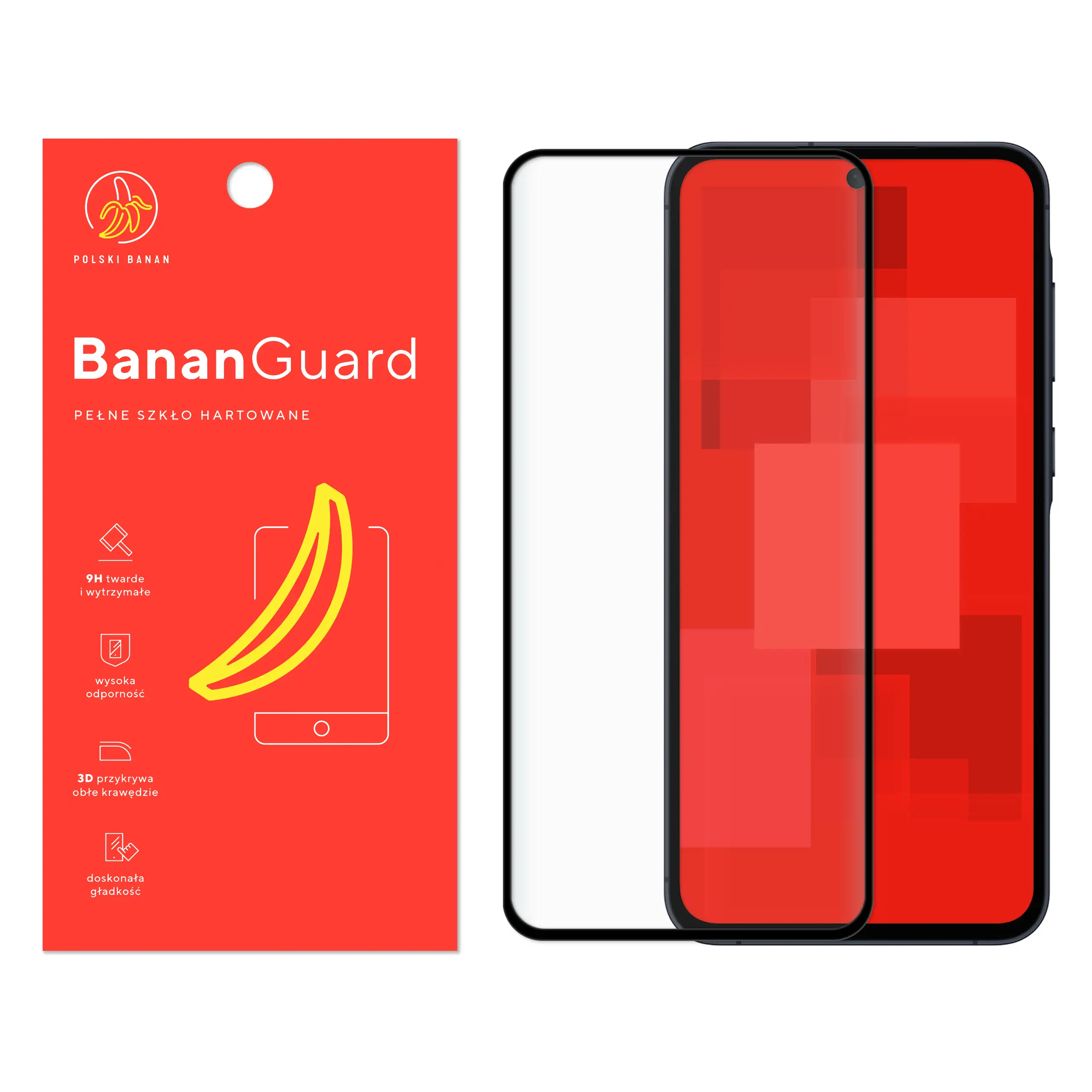 Szkło hartowane 5D Polski Banan BananGuard w kolorze czarnym do Samsung Galaxy A55 5G