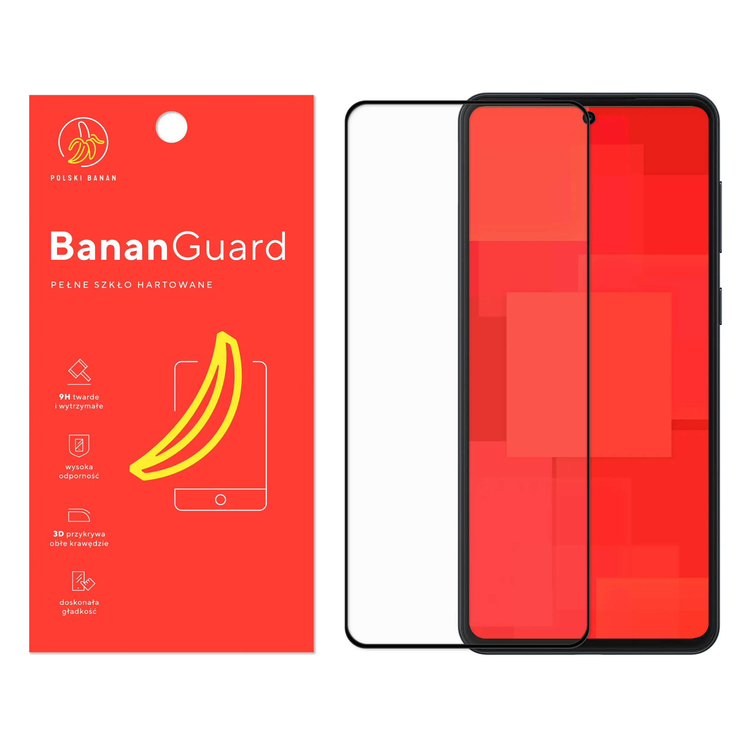 Szkło hartowane 5D Polski Banan BananGuard w kolorze czarnym do Samsung Galaxy M55 5G