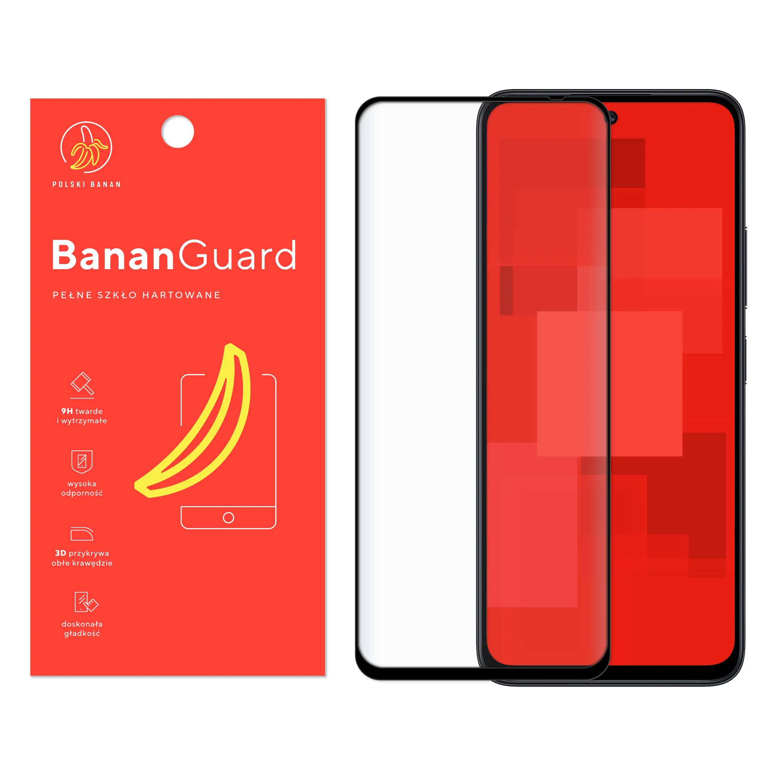 Szkło hartowane 5D Polski Banan BananGuard w kolorze czarnym do Xiaomi Redmi 12