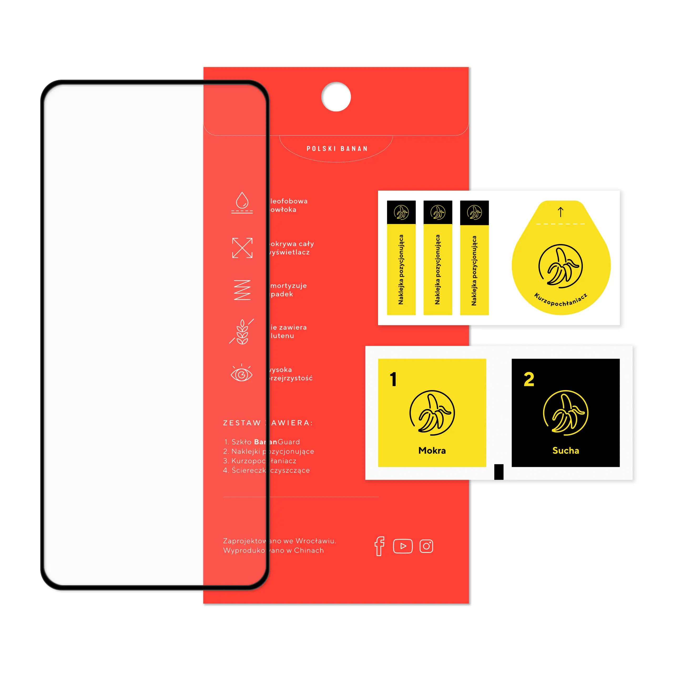 Zawartość zestawu szkła hartowanego 3D Polski Banan BananGuard w kolorze czarnym do telefonu Xiaomi POCO X3 NFC / X3 Pro