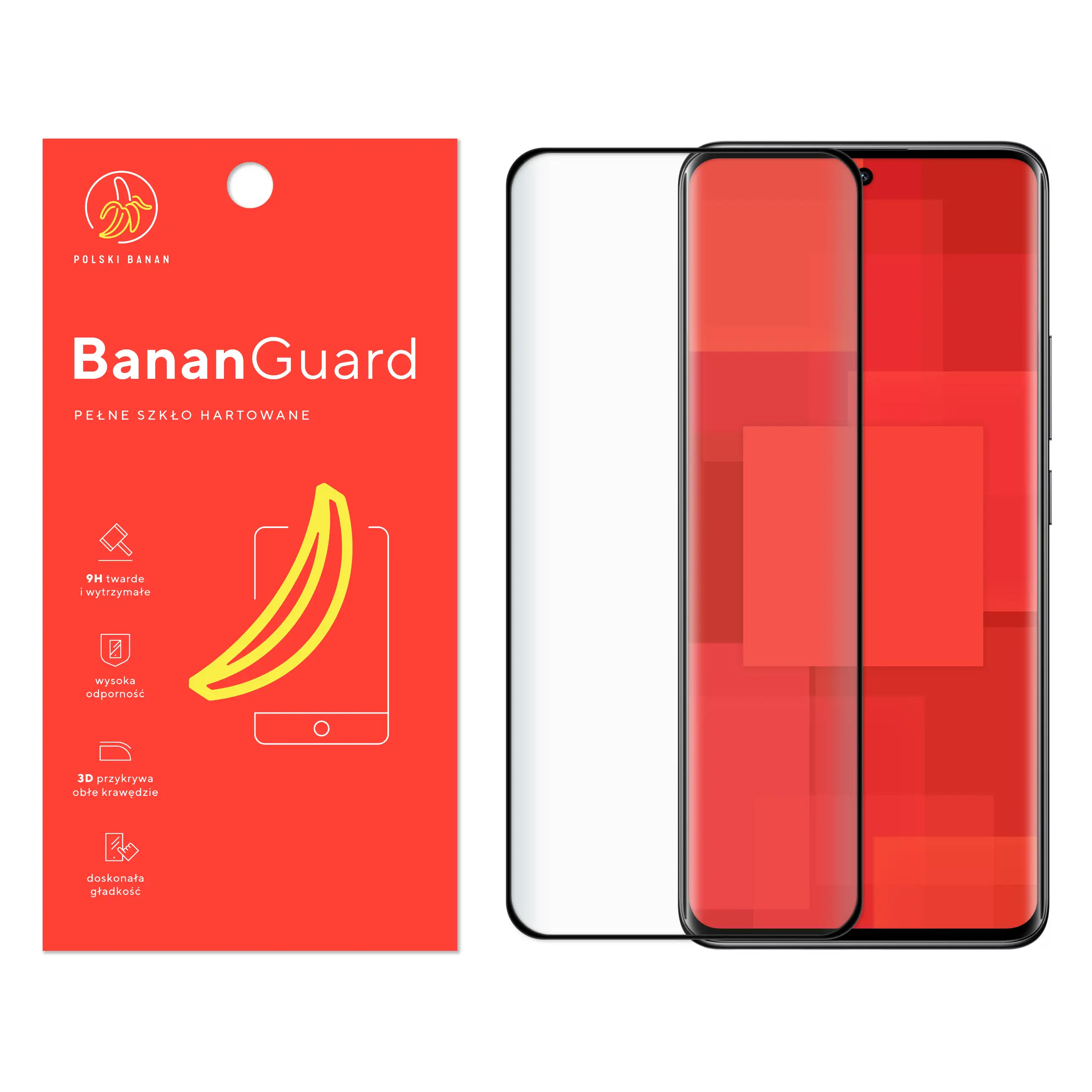 Szkło hartowane 5D Polski Banan BananGuard w kolorze czarnym do Xiaomi Redmi Note 14 Pro