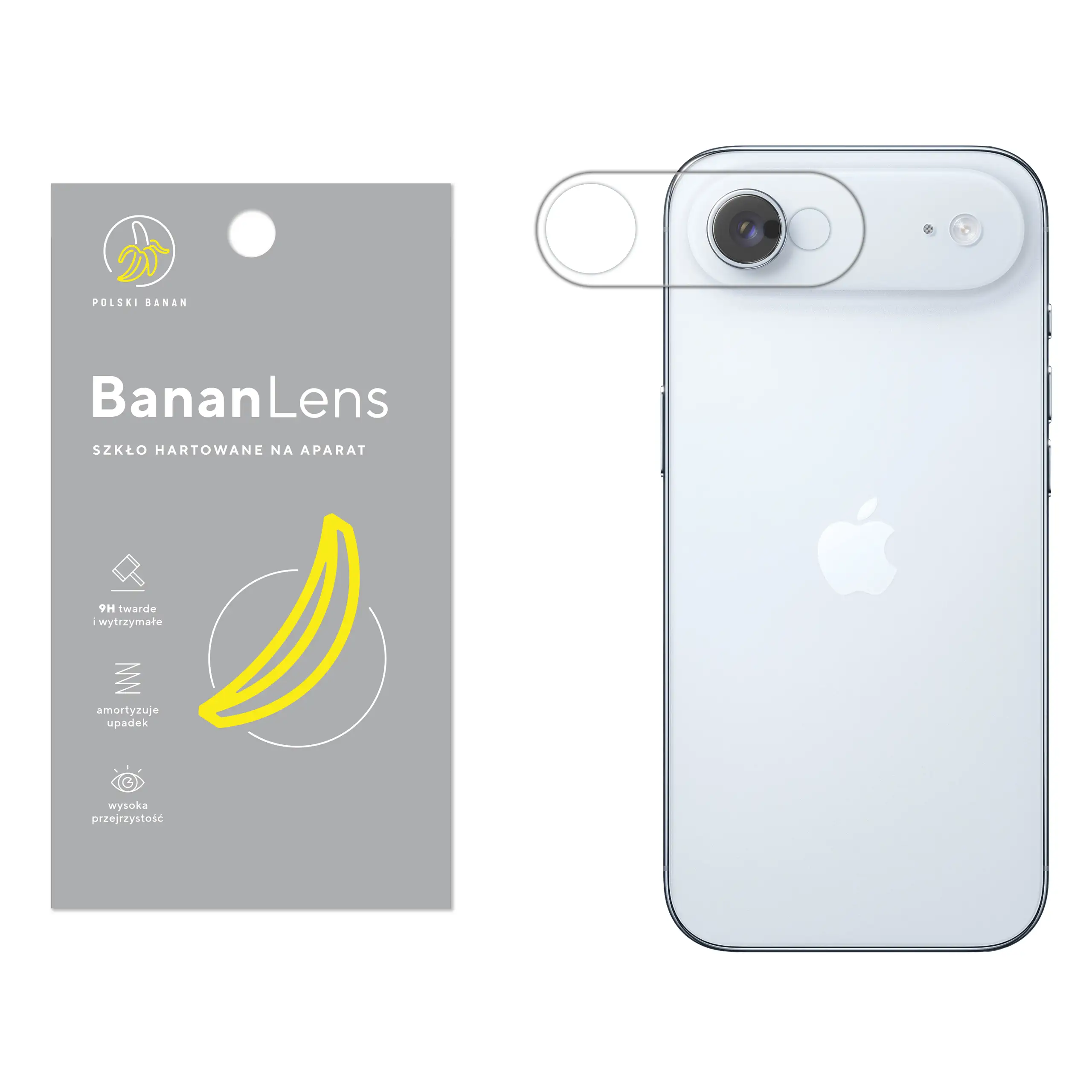 Szkło hartowane Polski Banan BananLens na aparat do Apple iPhone Air z telefonem obok