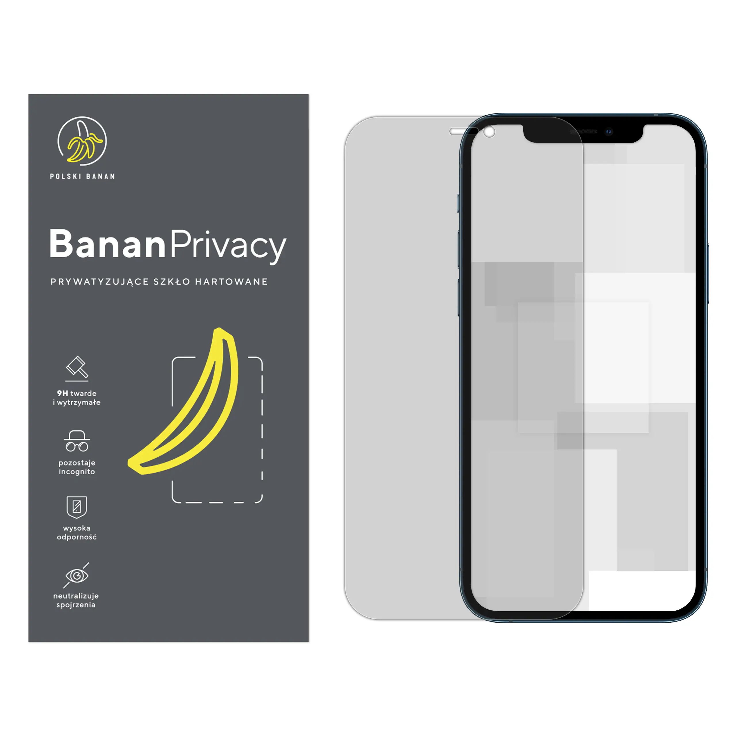 Szkło hartowane prywatyzujące Polski Banan BananPrivacy do Apple iPhone 12 / Pro