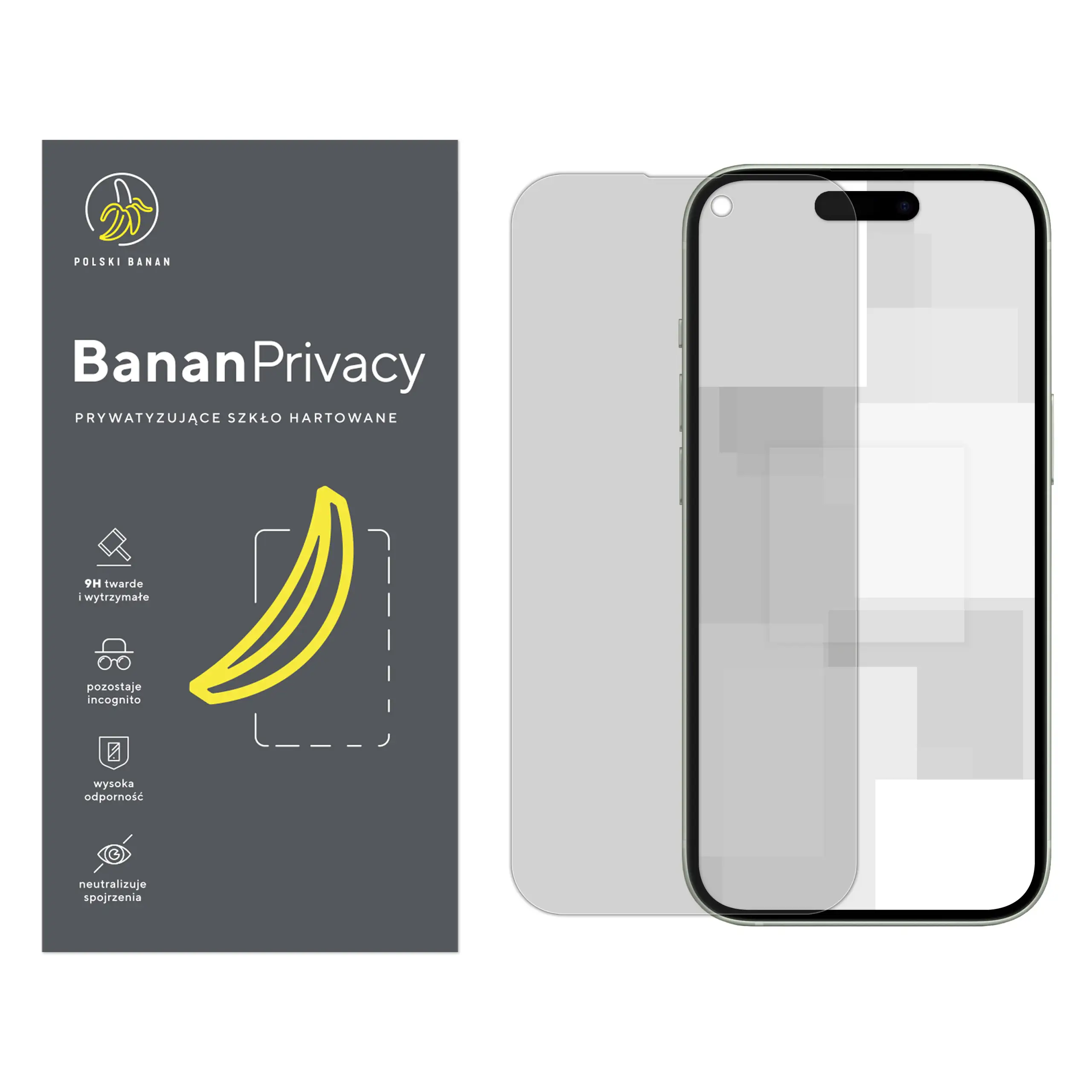 Szkło hartowane prywatyzujące Polski Banan BananPrivacy do Apple iPhone 15