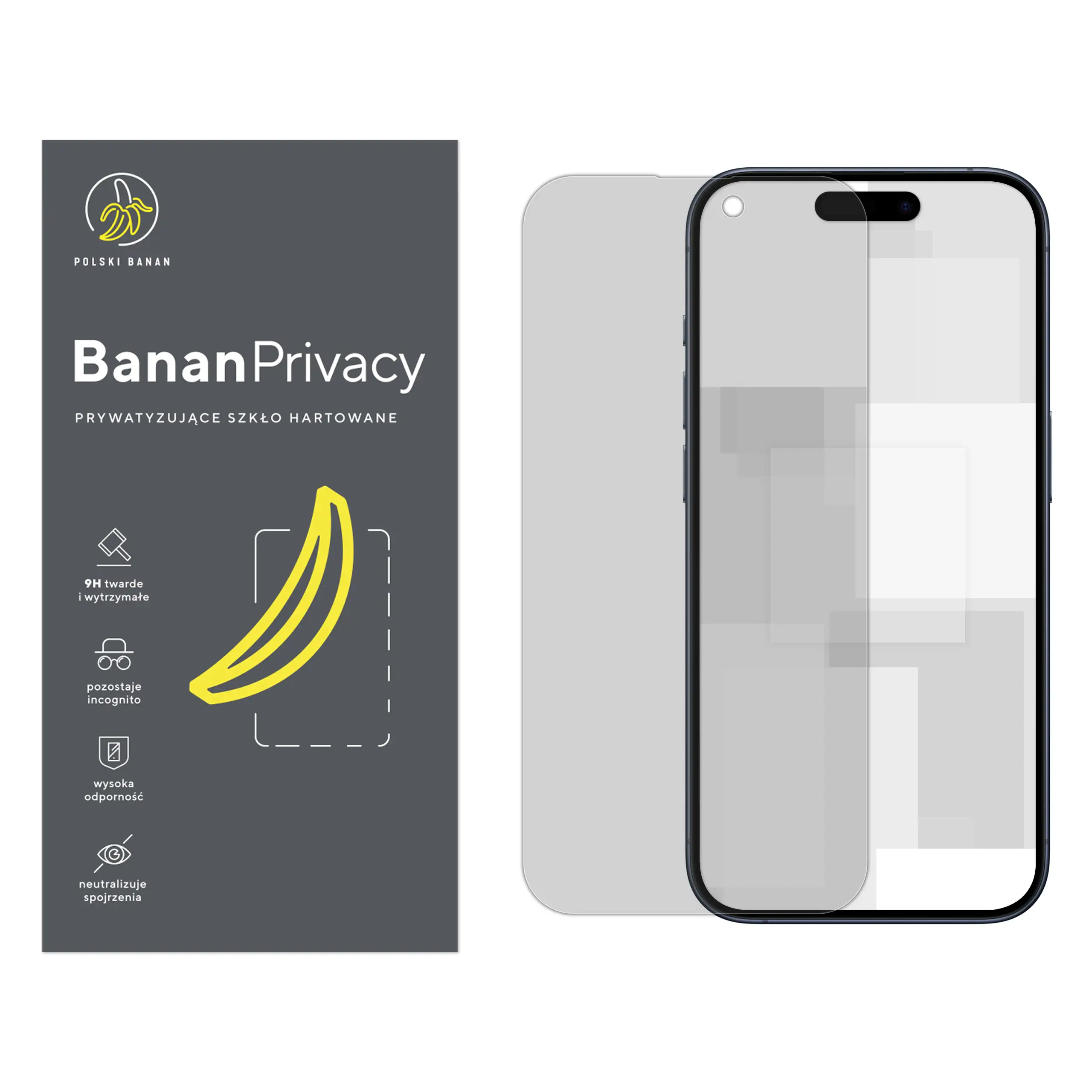 Szkło hartowane prywatyzujące Polski Banan BananPrivacy do Apple iPhone 15 Pro
