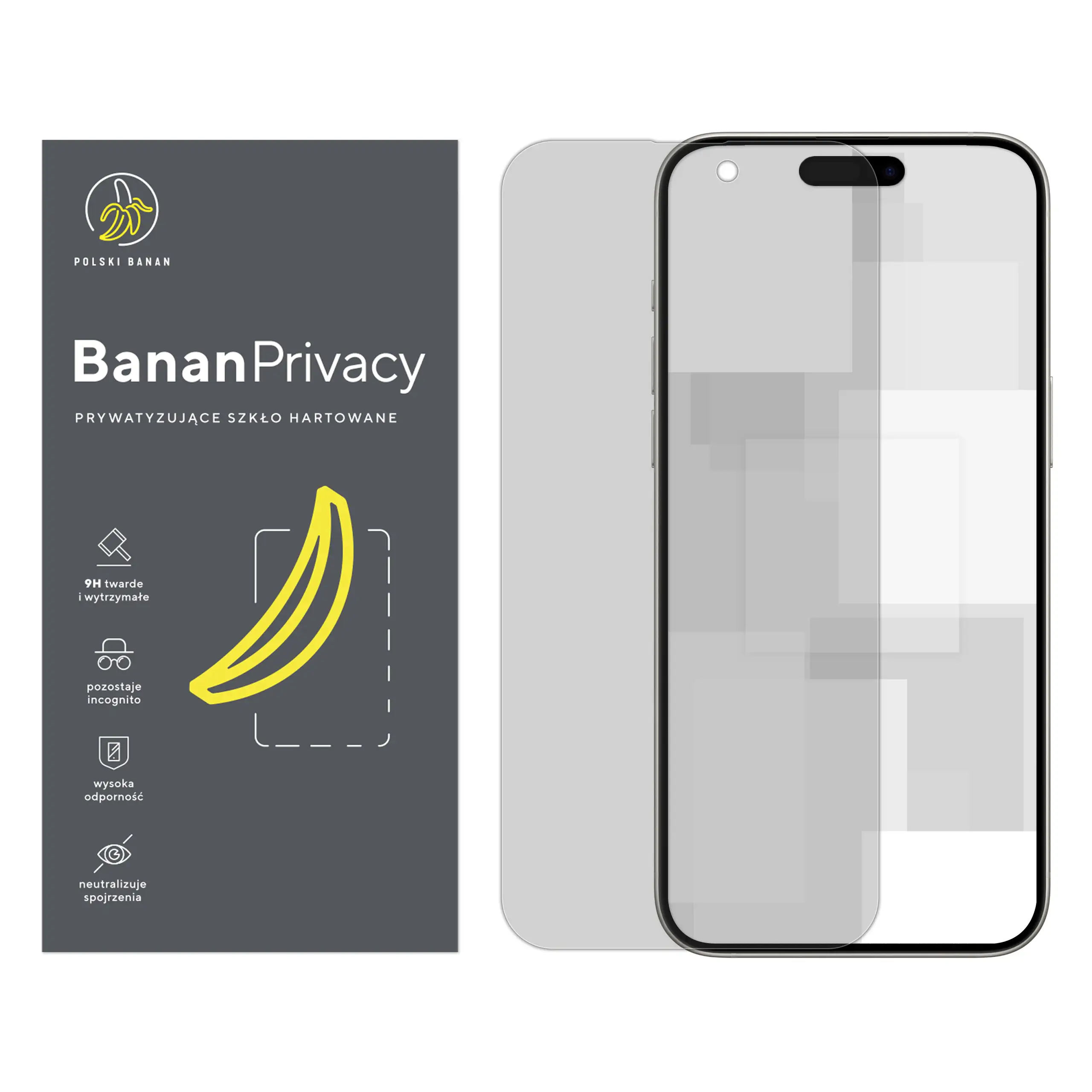 Szkło hartowane prywatyzujące Polski Banan BananPrivacy do Apple iPhone 15 Pro Max