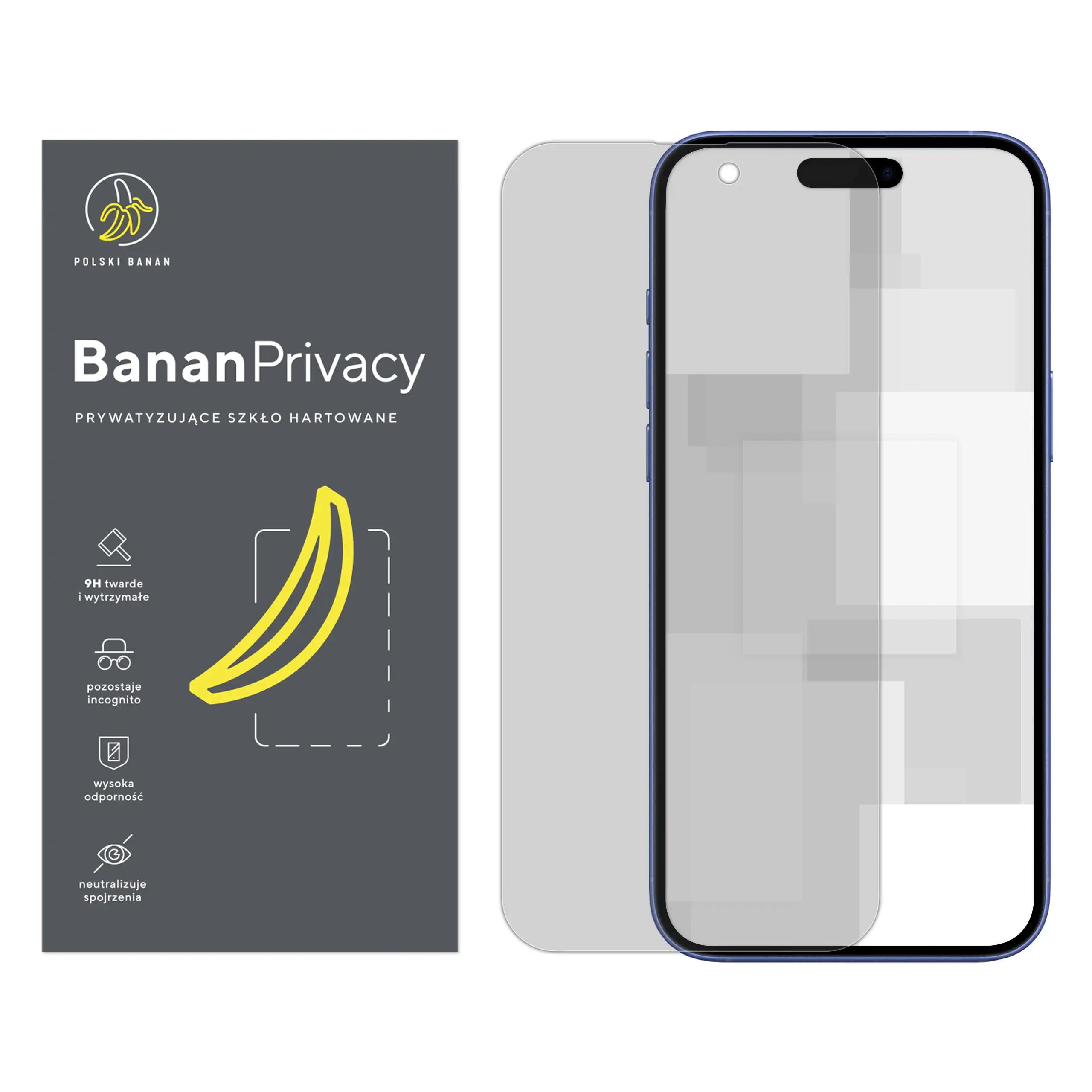 Szkło hartowane prywatyzujące Polski Banan BananPrivacy do Apple iPhone 16 Plus