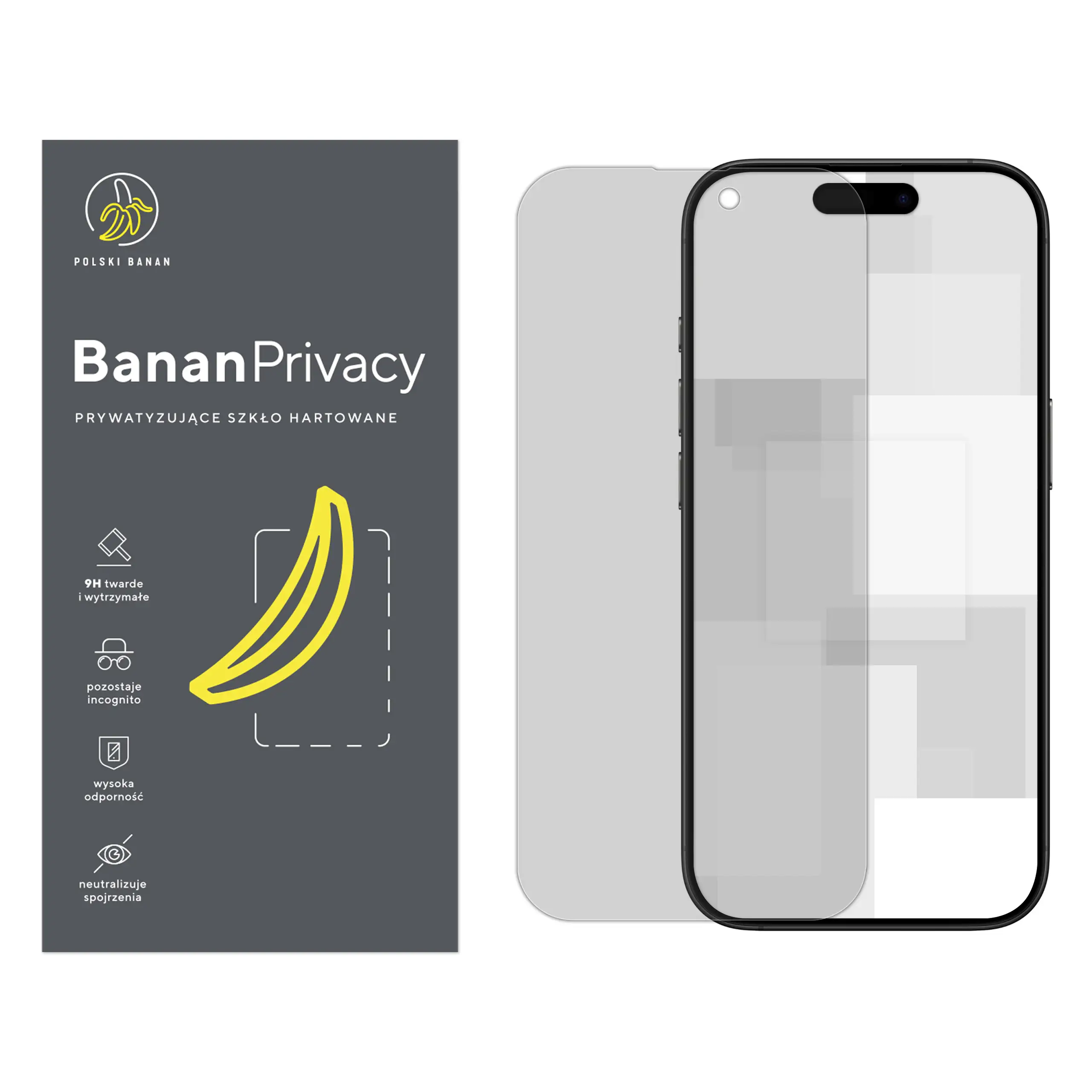 Szkło hartowane prywatyzujące Polski Banan BananPrivacy do Apple iPhone 16 Pro