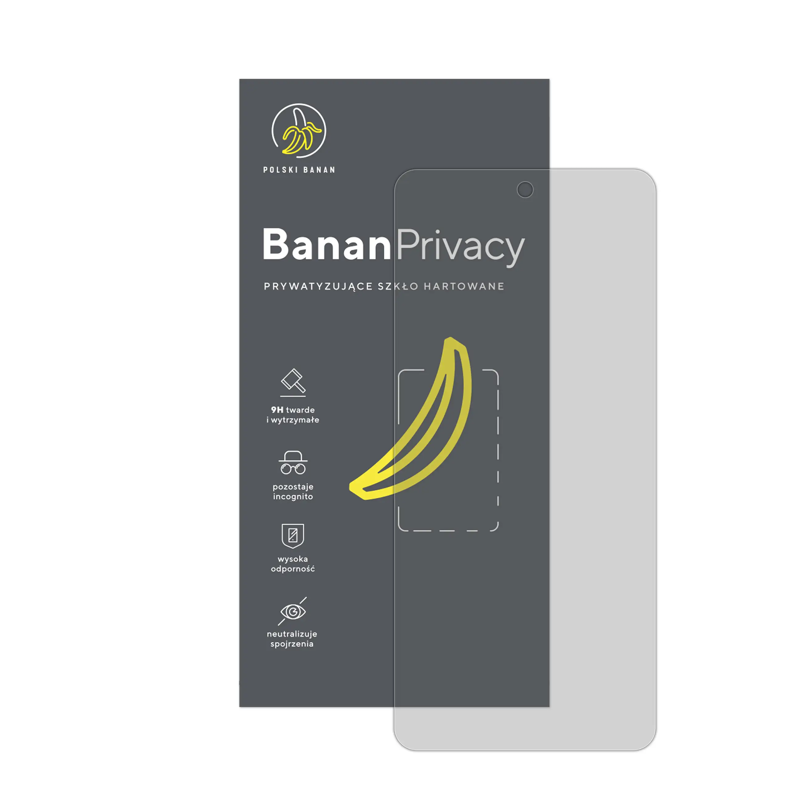 Prywatyzujące szkło hartowane BananPrivacy marki Polski Banan z opakowaniem do telefonu Motorola Moto G15 / G15 Power