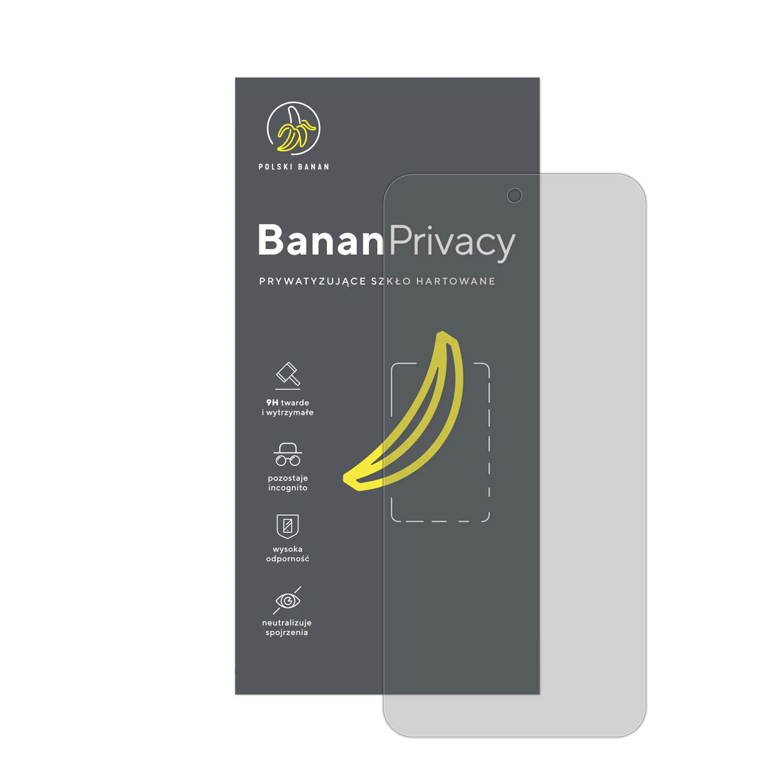 Prywatyzujące szkło hartowane BananPrivacy marki Polski Banan z opakowaniem do telefonu Samsung Galaxy M35 5G