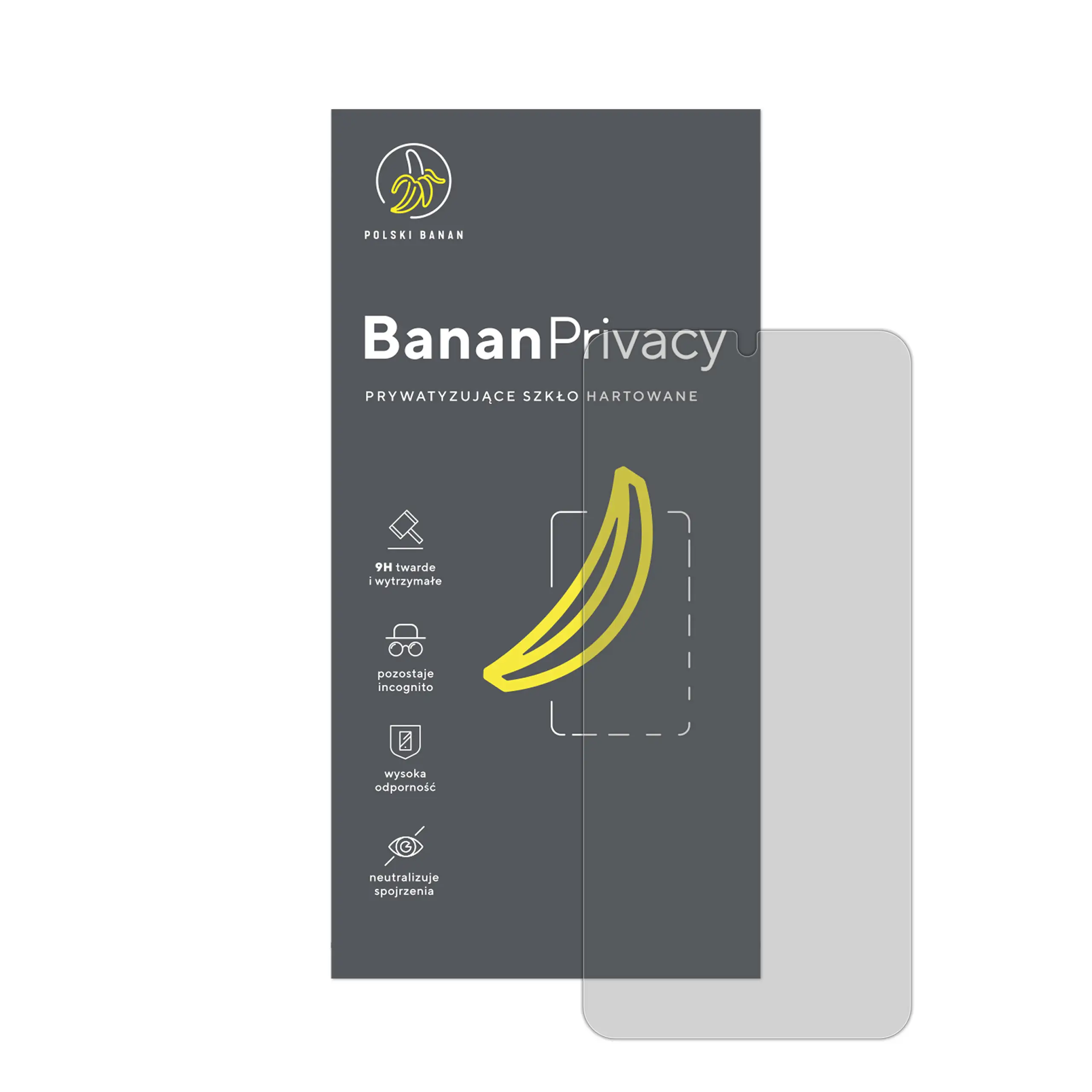 Prywatyzujące szkło hartowane BananPrivacy marki Polski Banan z opakowaniem do telefonu Samsung Galaxy S23