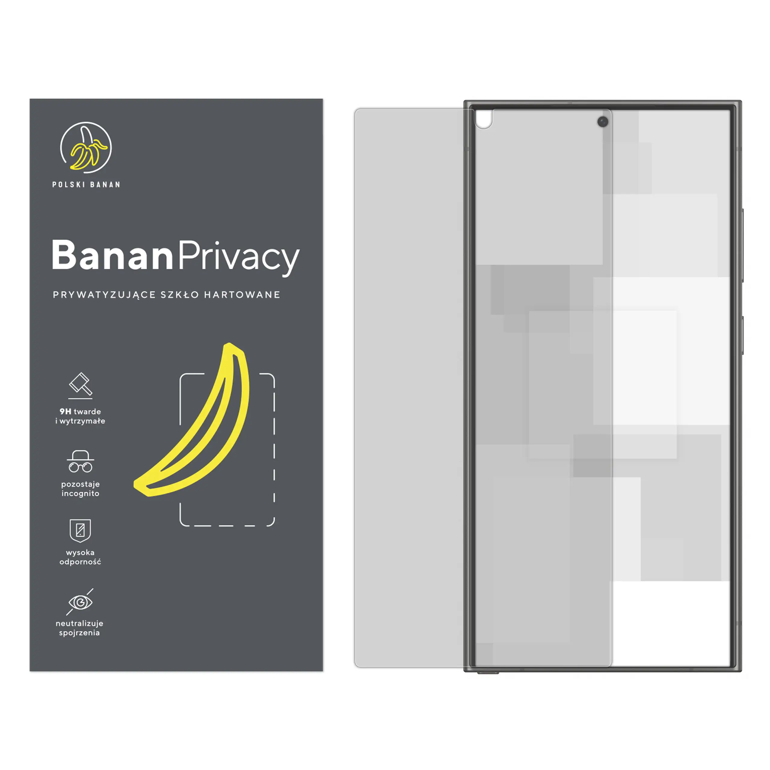 Szkło hartowane prywatyzujące Polski Banan BananPrivacy do Samsung Galaxy S24 Ultra