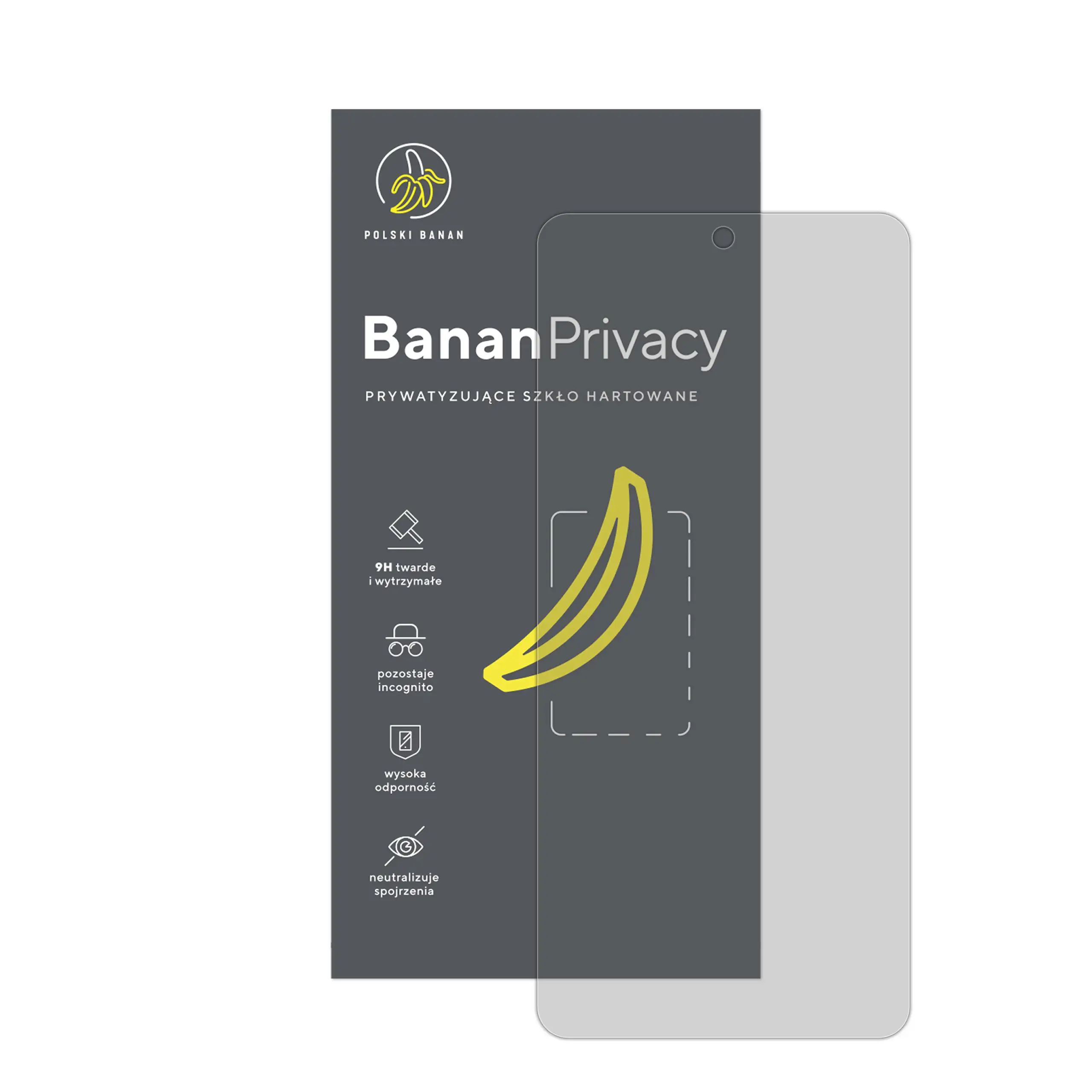 Prywatyzujące szkło hartowane BananPrivacy marki Polski Banan z opakowaniem do telefonu Xiaomi POCO X3 NFC