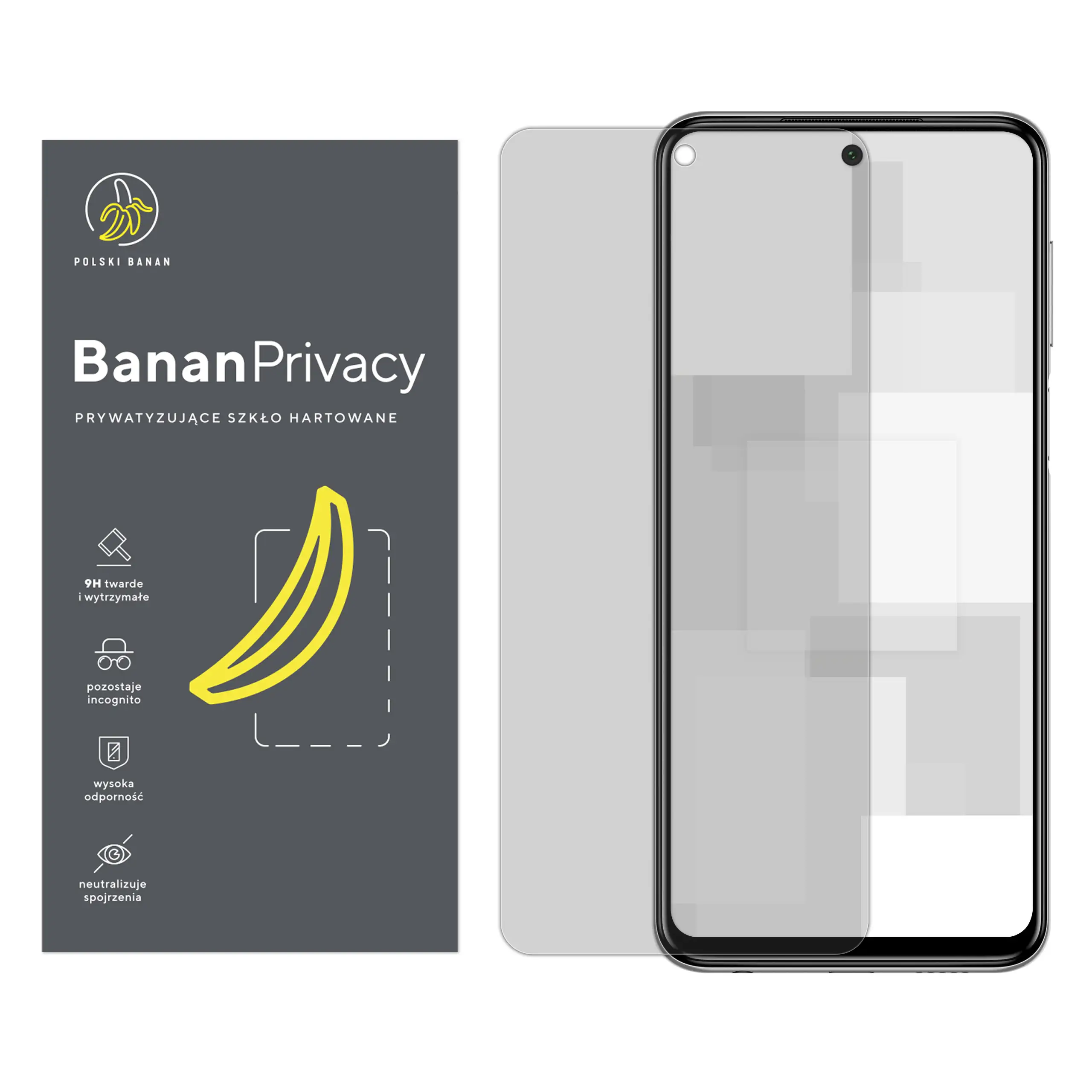 Szkło hartowane prywatyzujące Polski Banan BananPrivacy do Xiaomi Redmi Note 9 Pro / 9S