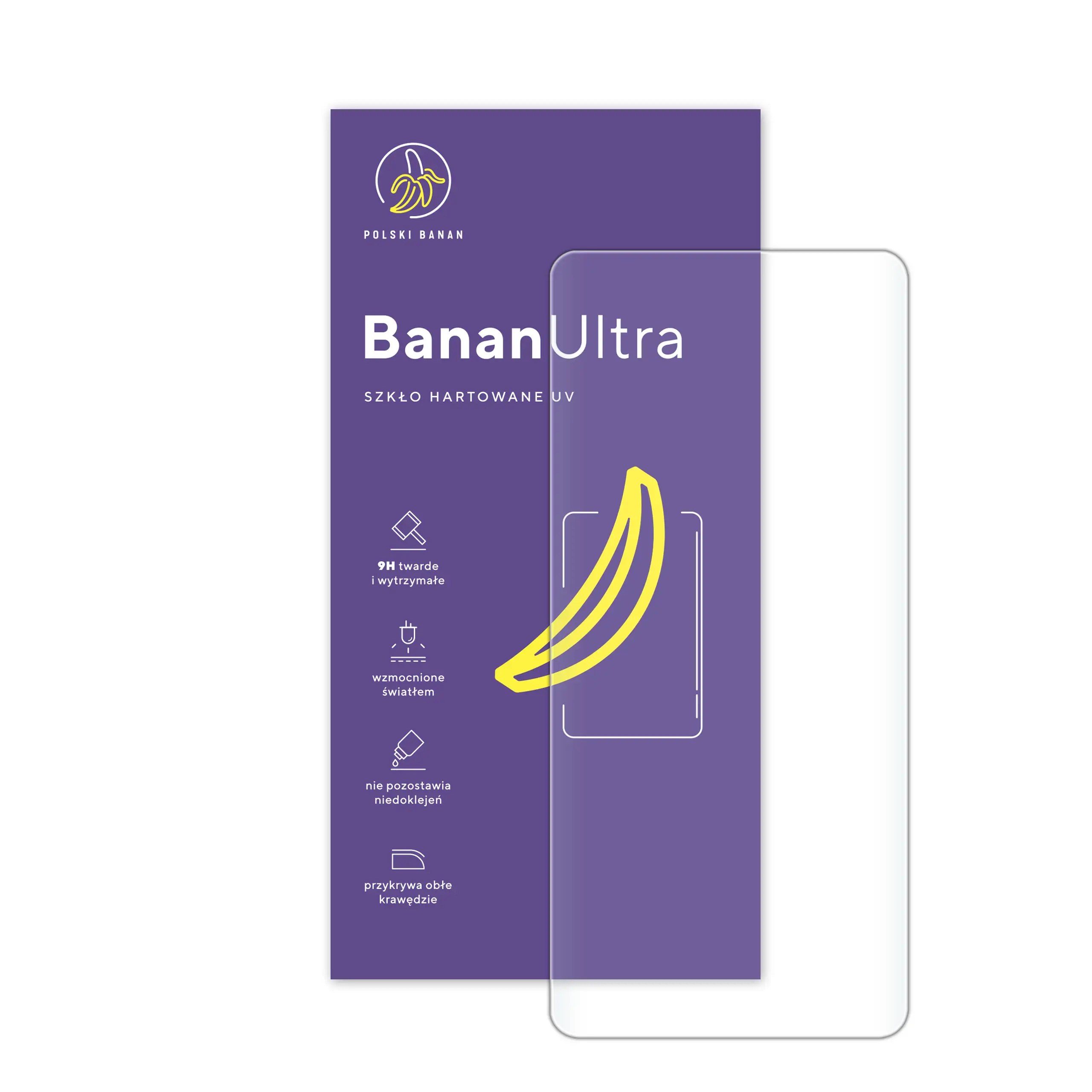 Zawartość zestawu szkła hartowanego UV Polski Banan BananUltra do telefonu Xiaomi Redmi Note 14 Pro Plus 5G
