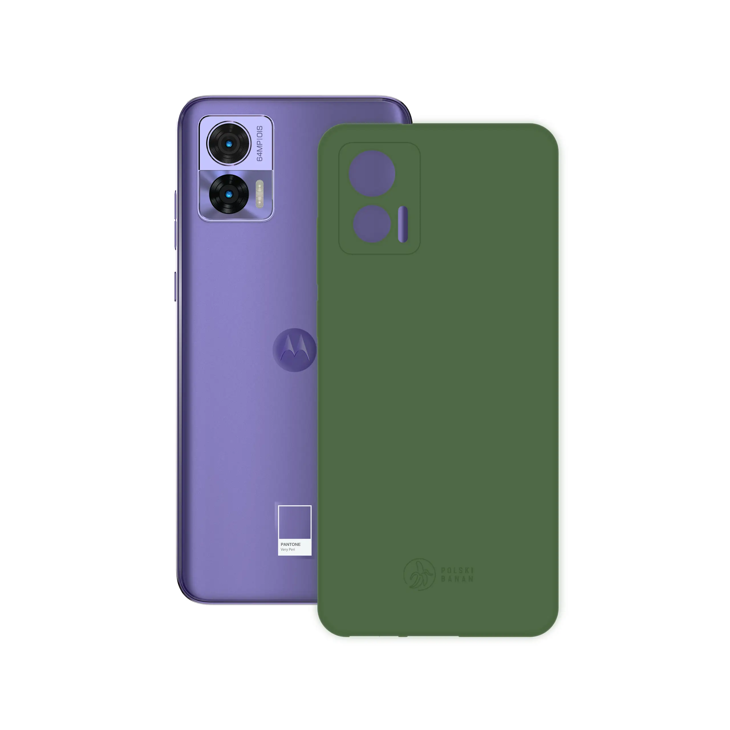 Etui silikonowe matowe butelkowe Polski Banan obok telefonu Motorola Edge 30 Neo