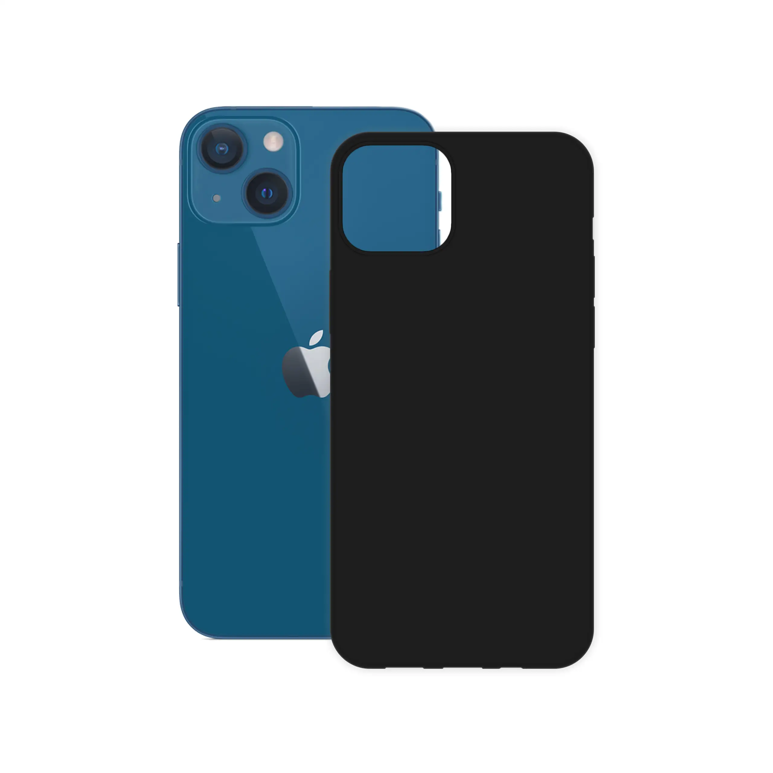 Etui silikonowe matowe czarne Polski Banan obok telefonu Apple iPhone 13