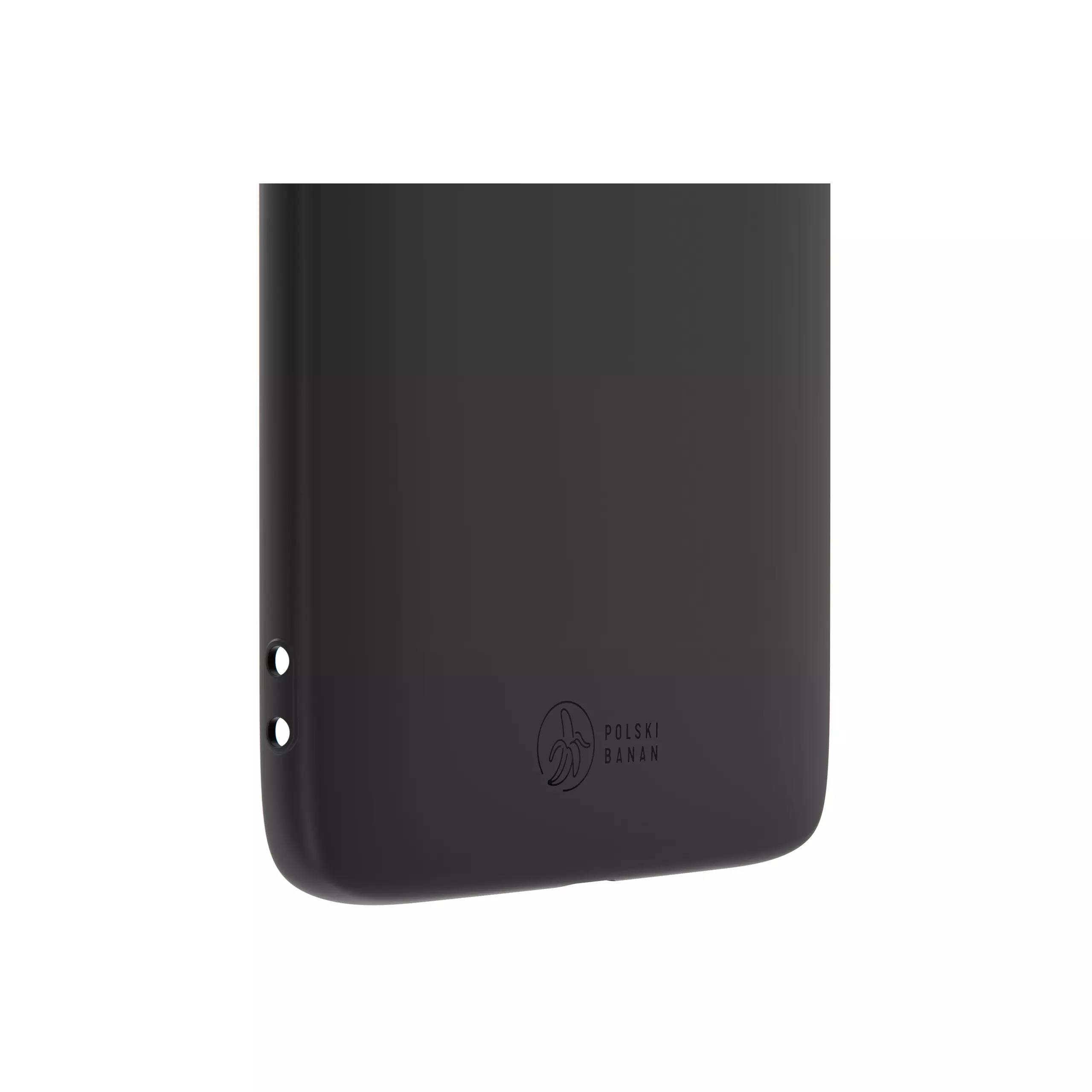 Etui silikonowe matowe czarne Polski Banan z widocznym logo producenta na zewnątrz