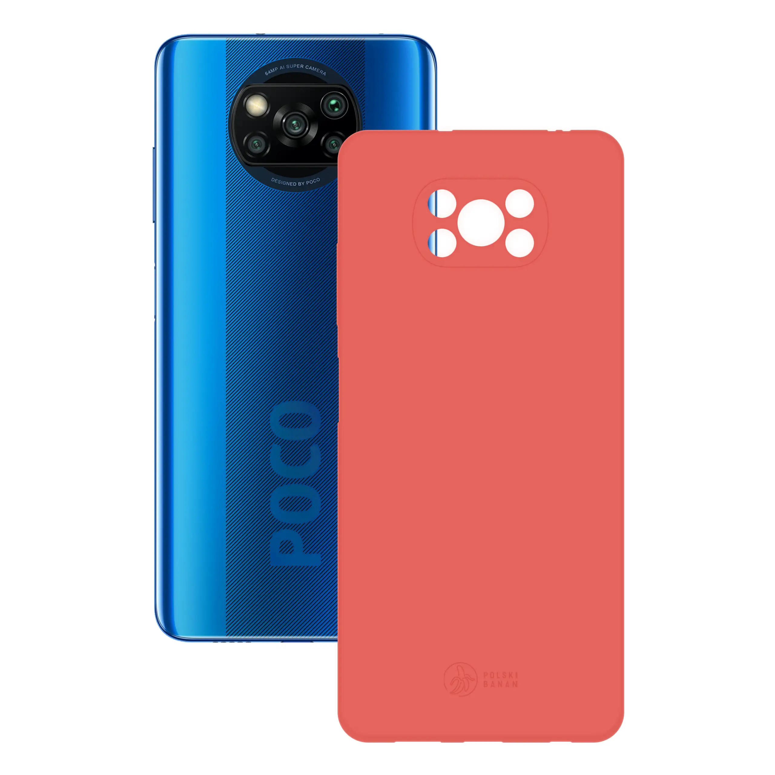 Etui silikonowe matowe koralowe Polski Banan obok telefonu Xiaomi POCO X3 NFC / X3 Pro