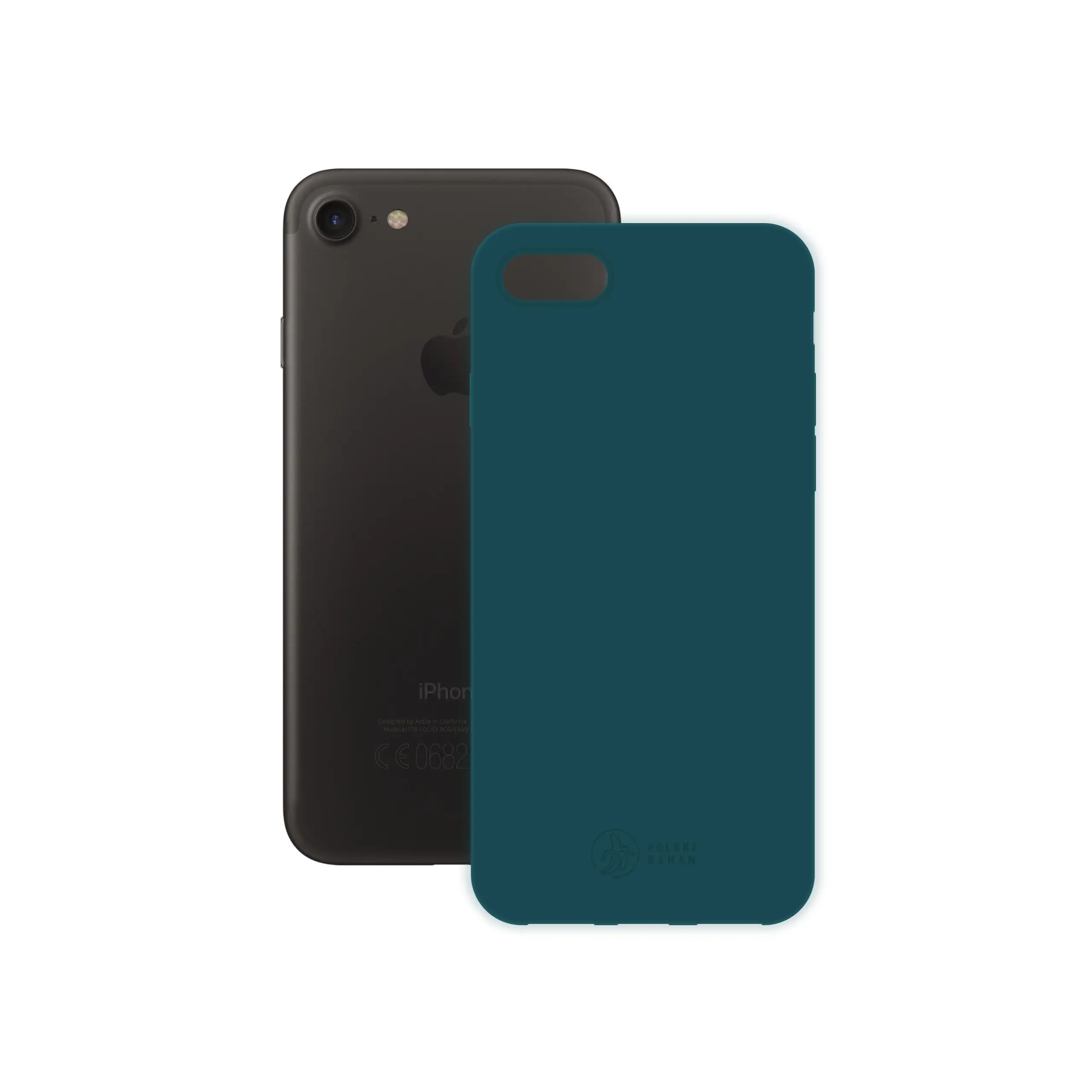 Etui silikonowe matowe morskie Polski Banan obok telefonu Apple iPhone 7 / 8 / SE 2020 / SE 2022