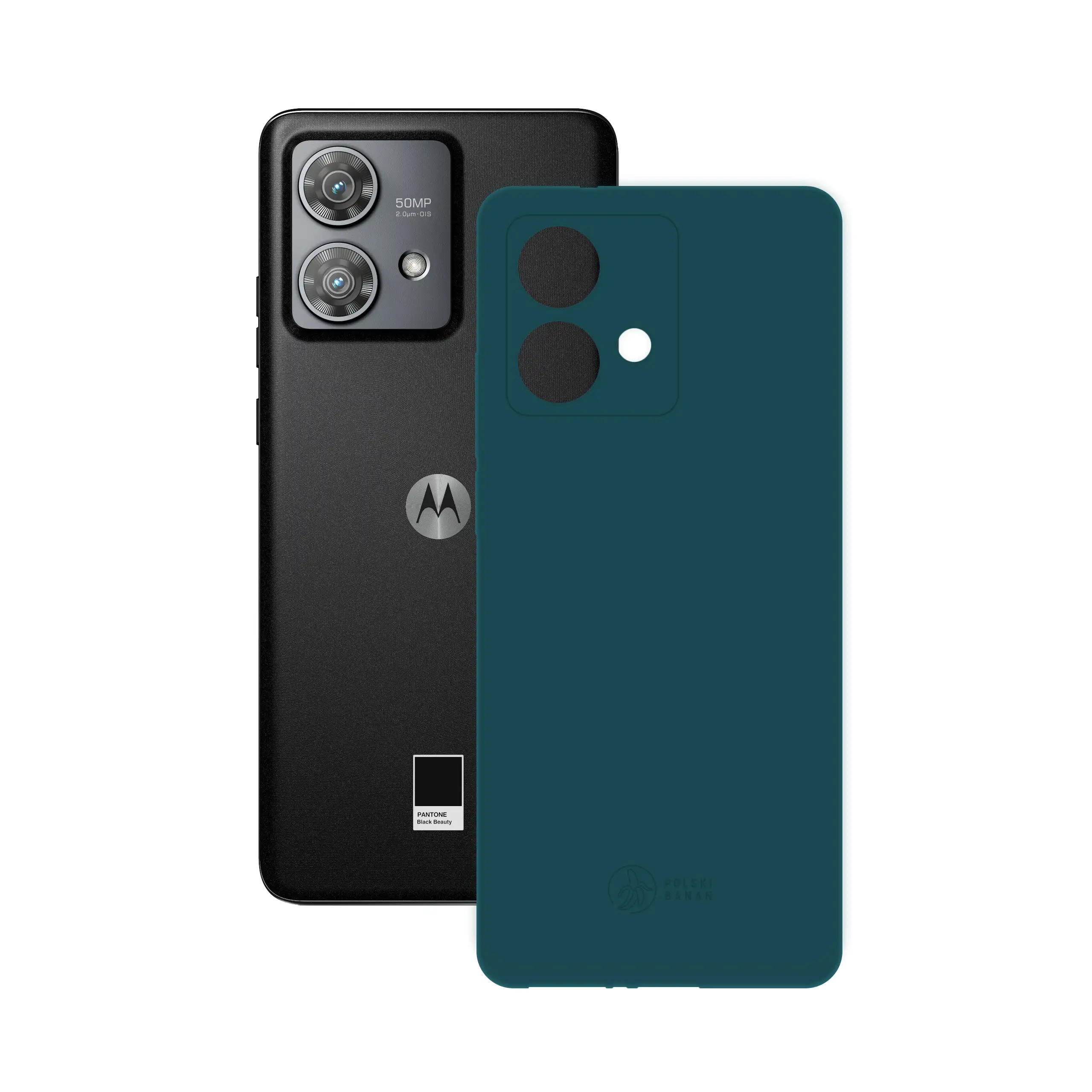 Etui silikonowe matowe morskie Polski Banan obok telefonu Motorola Edge 40 Neo
