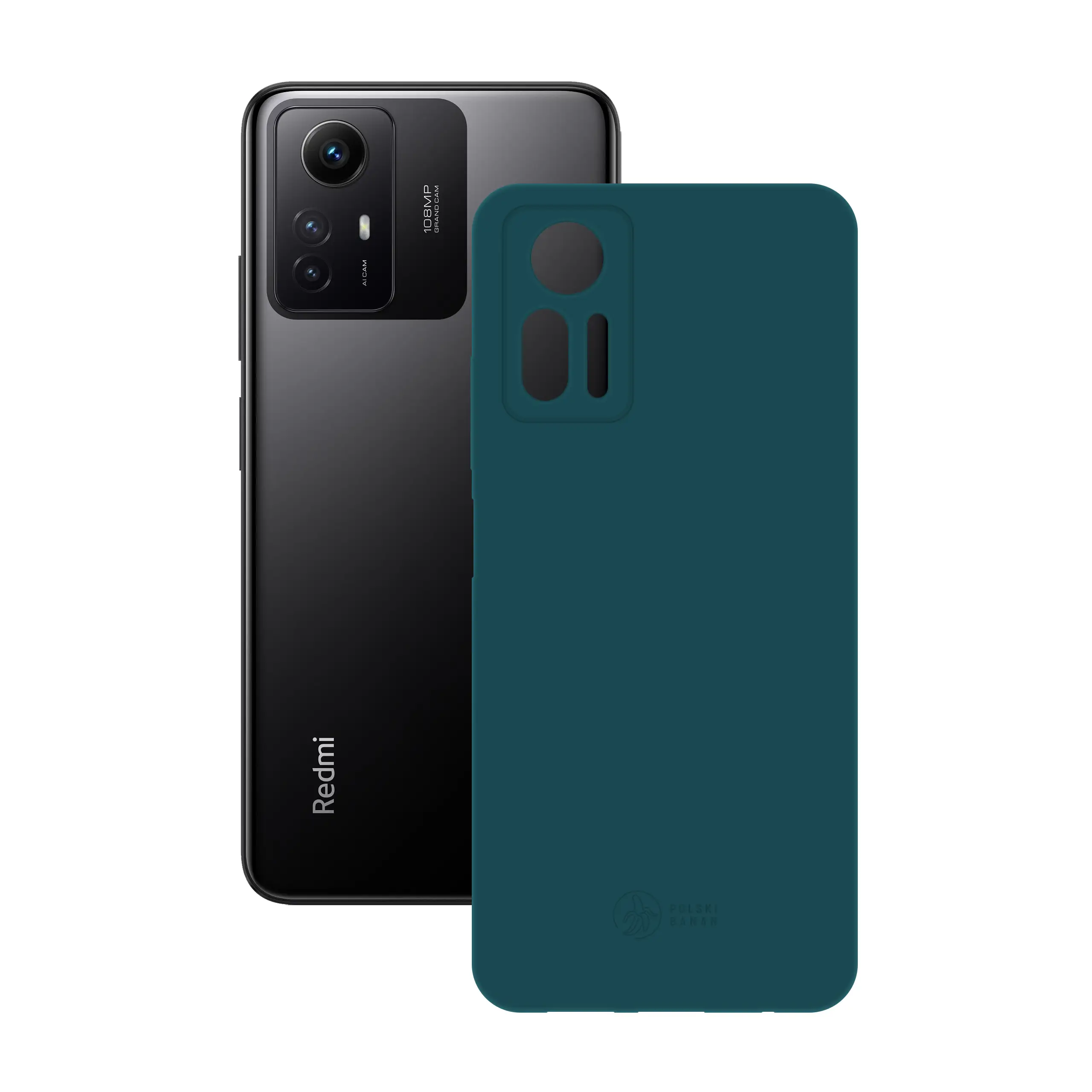 Etui silikonowe matowe morskie Polski Banan obok telefonu Xiaomi Redmi Note 12S