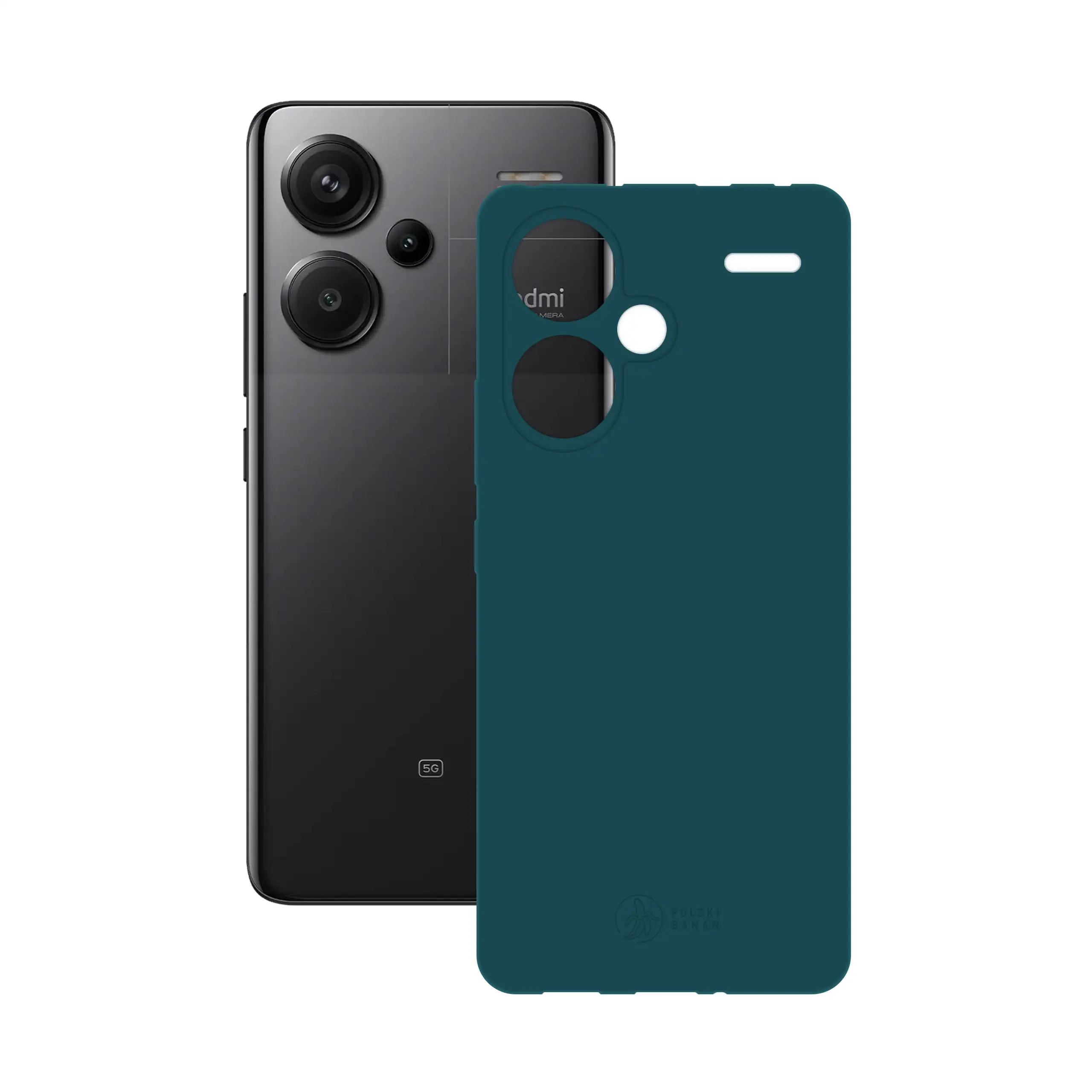 Etui silikonowe matowe morskie Polski Banan obok telefonu Xiaomi Redmi Note 13 Pro Plus